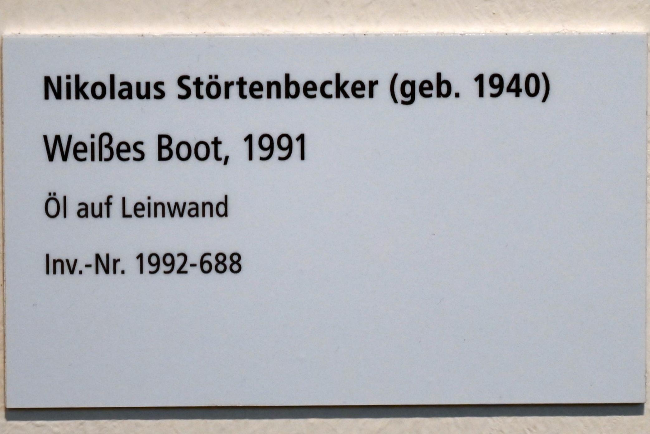 Nikolaus Störtenbecker (1976–1991), Weißes Boot, Schleswig, Landesmuseum für Kunst und Kulturgeschichte, Galerie der Klassischen Moderne, 1991, Bild 2/2