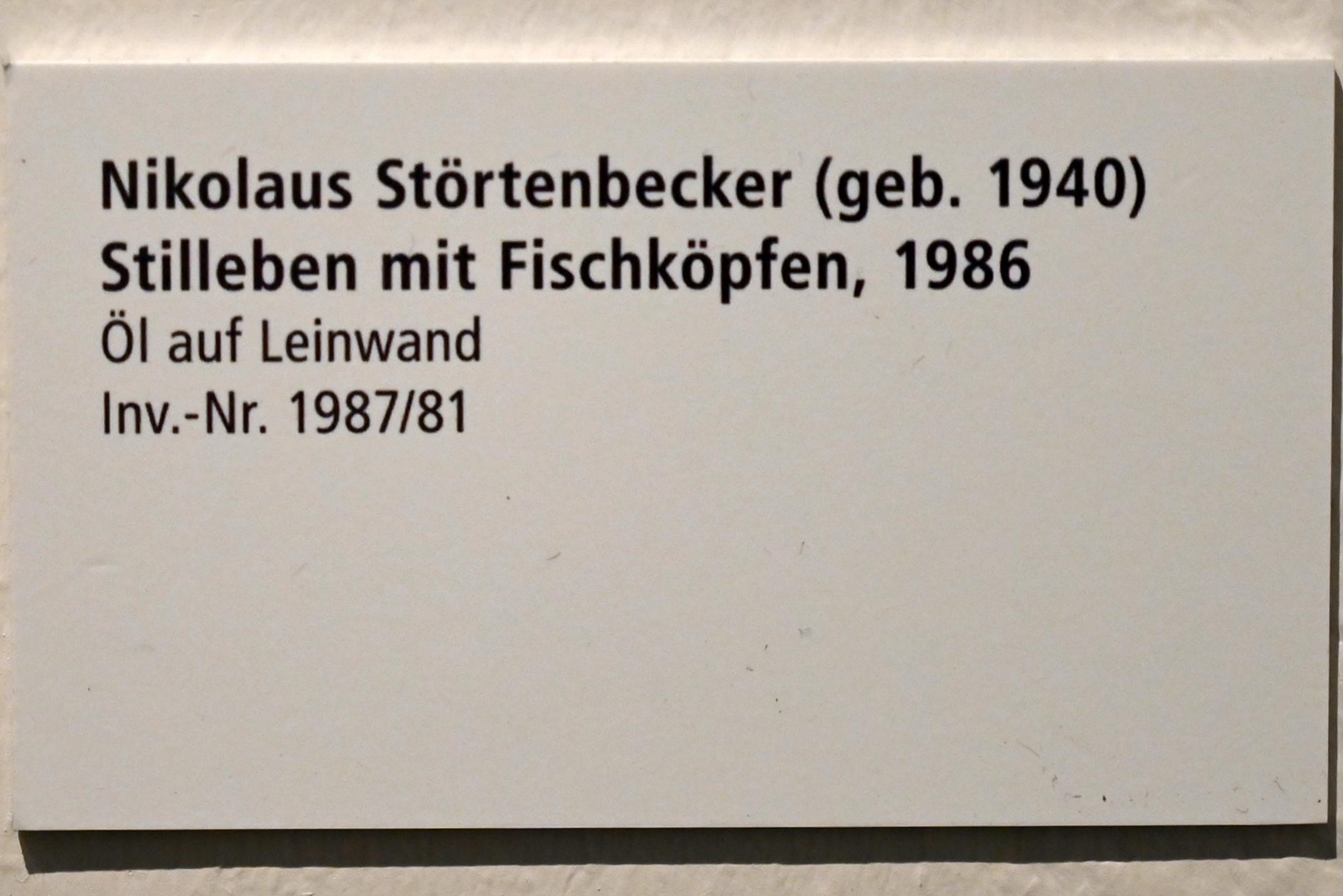 Christopher Lehmpfuhl (1986–2014), Stillleben mit Fischköpfen, Schleswig, Landesmuseum für Kunst und Kulturgeschichte, Galerie der Klassischen Moderne, 1986, Bild 2/2