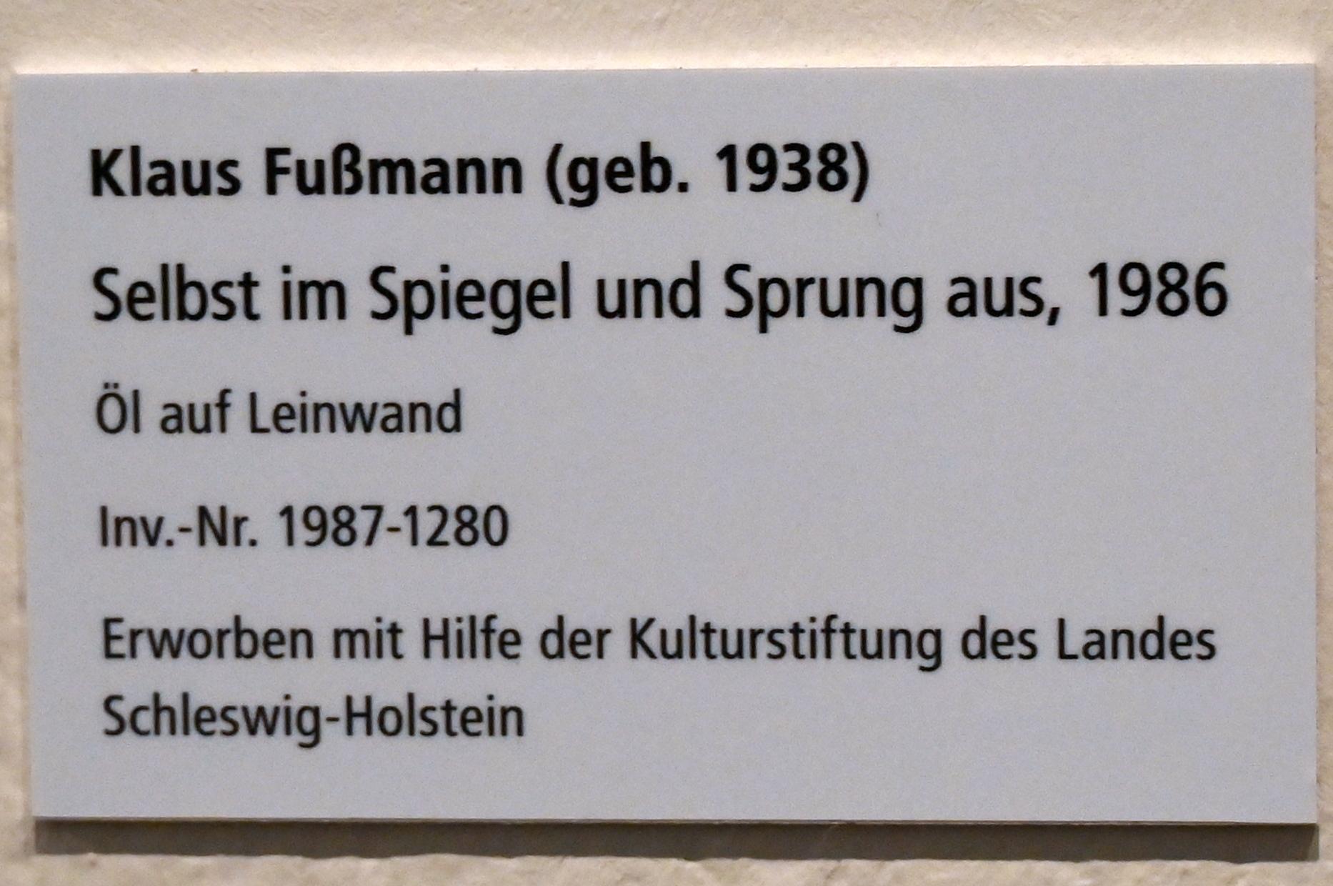 Klaus Fußmann (1967–2004), Selbst im Spiegel und Sprung aus, Schleswig, Landesmuseum für Kunst und Kulturgeschichte, Galerie der Klassischen Moderne, 1986, Bild 2/2