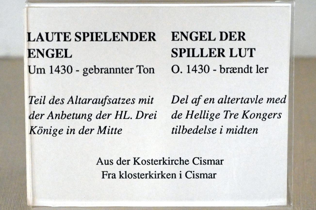 Laute spielender Engel, Cismar, ehem. Benediktinerabtei, jetzt Schleswig, Landesmuseum für Kunst und Kulturgeschichte, Saal 1, um 1430, Bild 2/2
