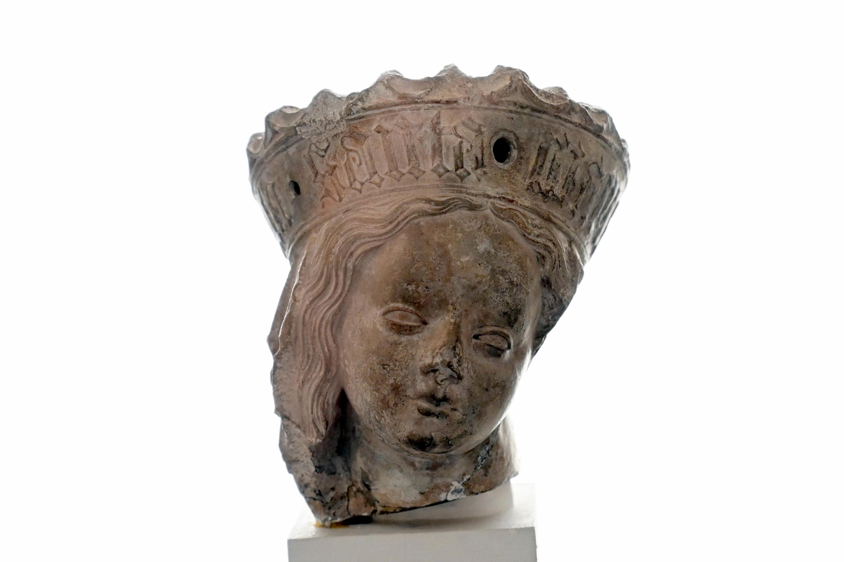 Kopf einer Marienfigur, Lankau, ehem. Birgittenkloster Marienwohlde, jetzt Schleswig, Landesmuseum für Kunst und Kulturgeschichte, Saal 1, um 1420–1430
