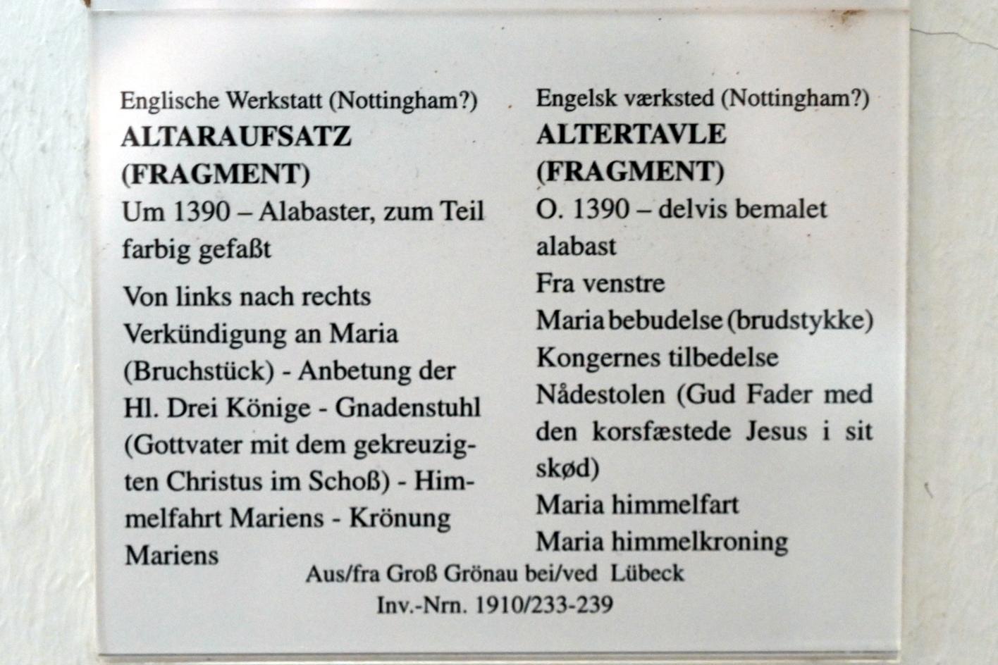 Altaraufsatz (Fragment), Groß Grönau, Kirche St. Willehad, jetzt Schleswig, Landesmuseum für Kunst und Kulturgeschichte, Saal 1, um 1390, Bild 2/2