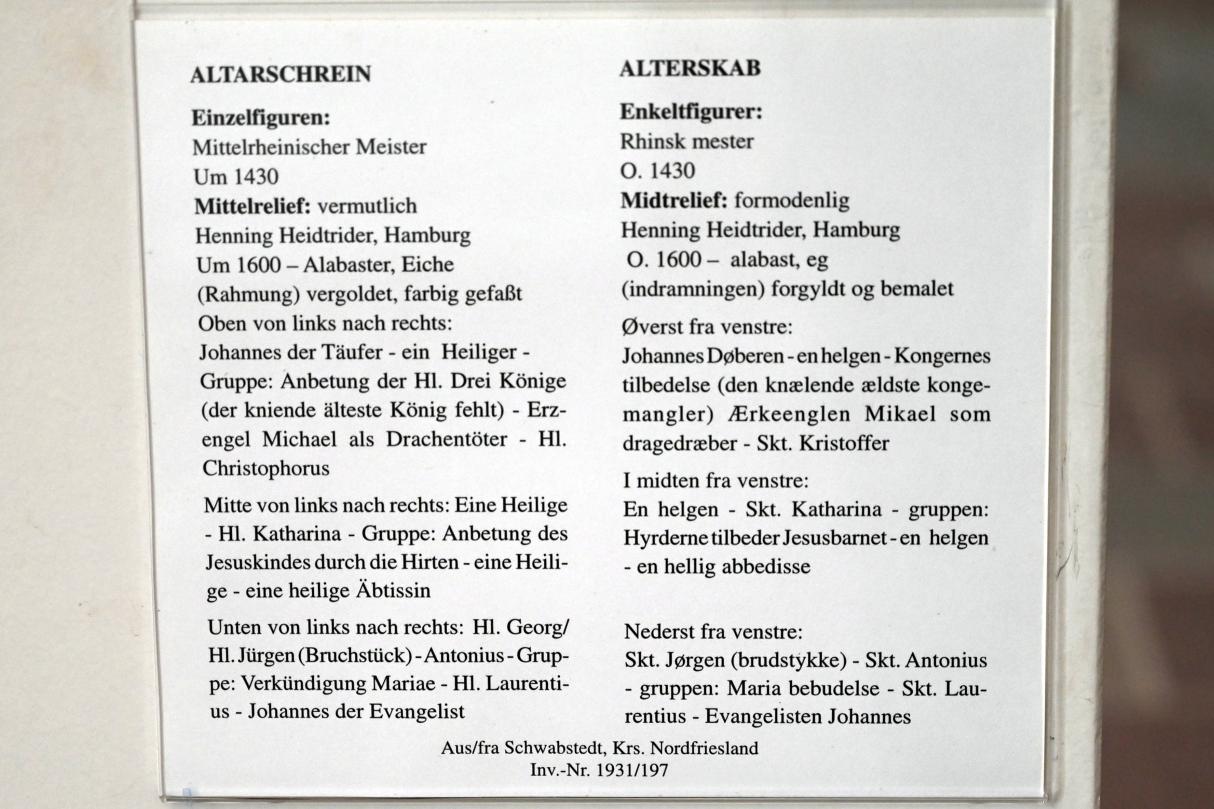 Altarschrein, Schwabstedt, Kirche St. Jacobi, jetzt Schleswig, Landesmuseum für Kunst und Kulturgeschichte, Saal 1, um 1430, Bild 2/2