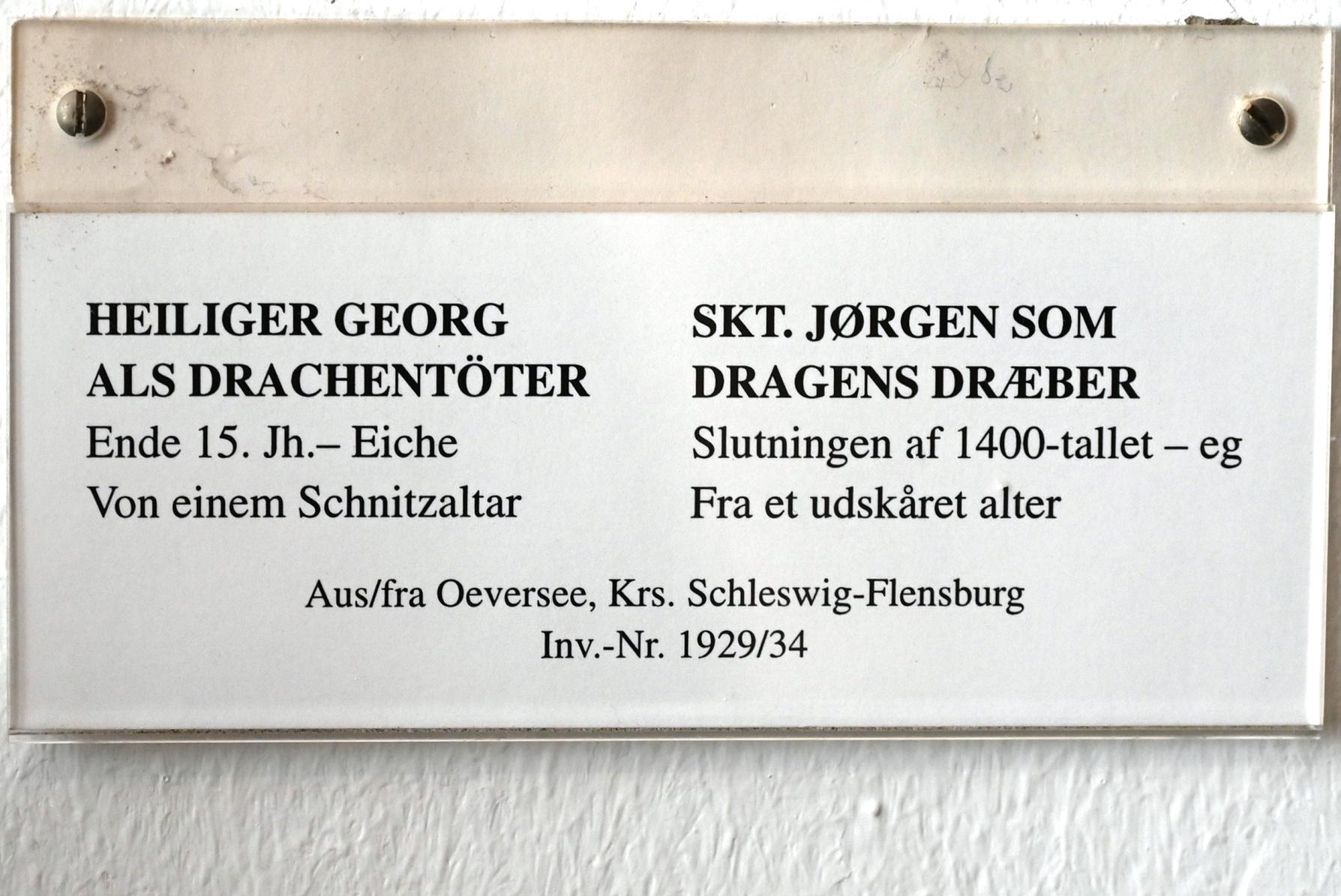 Heiliger Georg als Drachentöter, Oeversee, St.-Georg-Kirche, jetzt Schleswig, Landesmuseum für Kunst und Kulturgeschichte, Saal 1, Ende 15. Jhd., Bild 2/2