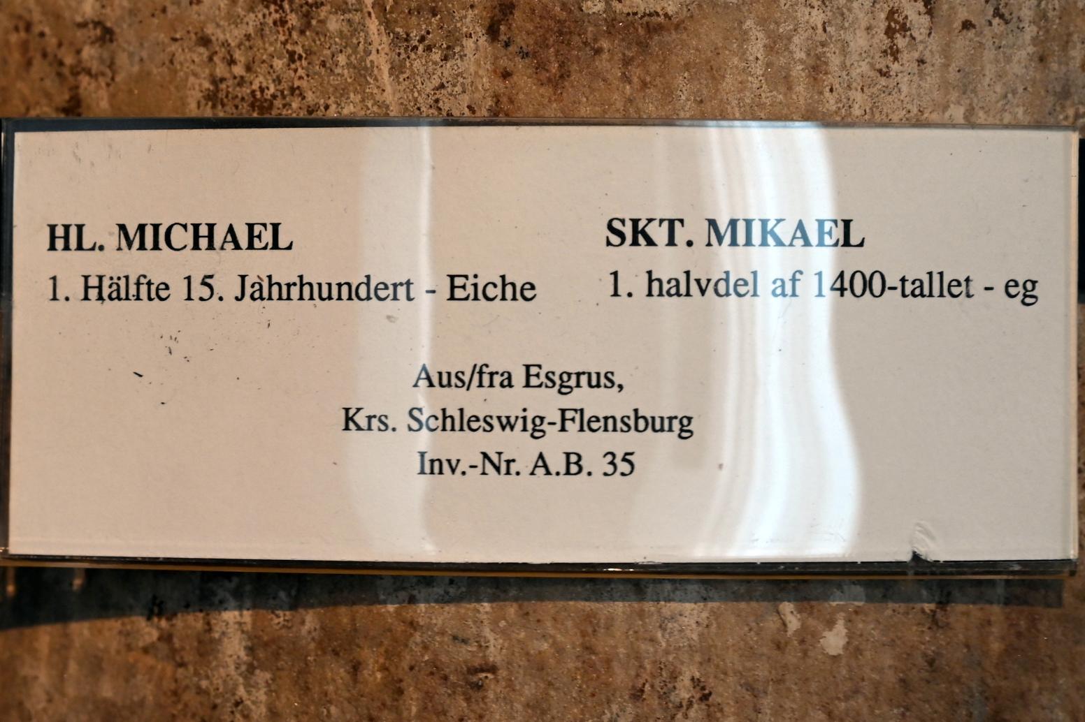 Bertram von Minden (Umkreis) (1380–1414), Hl. Michael, Esgrus, St.-Marien-Kirche, jetzt Schleswig, Landesmuseum für Kunst und Kulturgeschichte, Saal 1, 1. Hälfte 15. Jhd., Bild 2/2