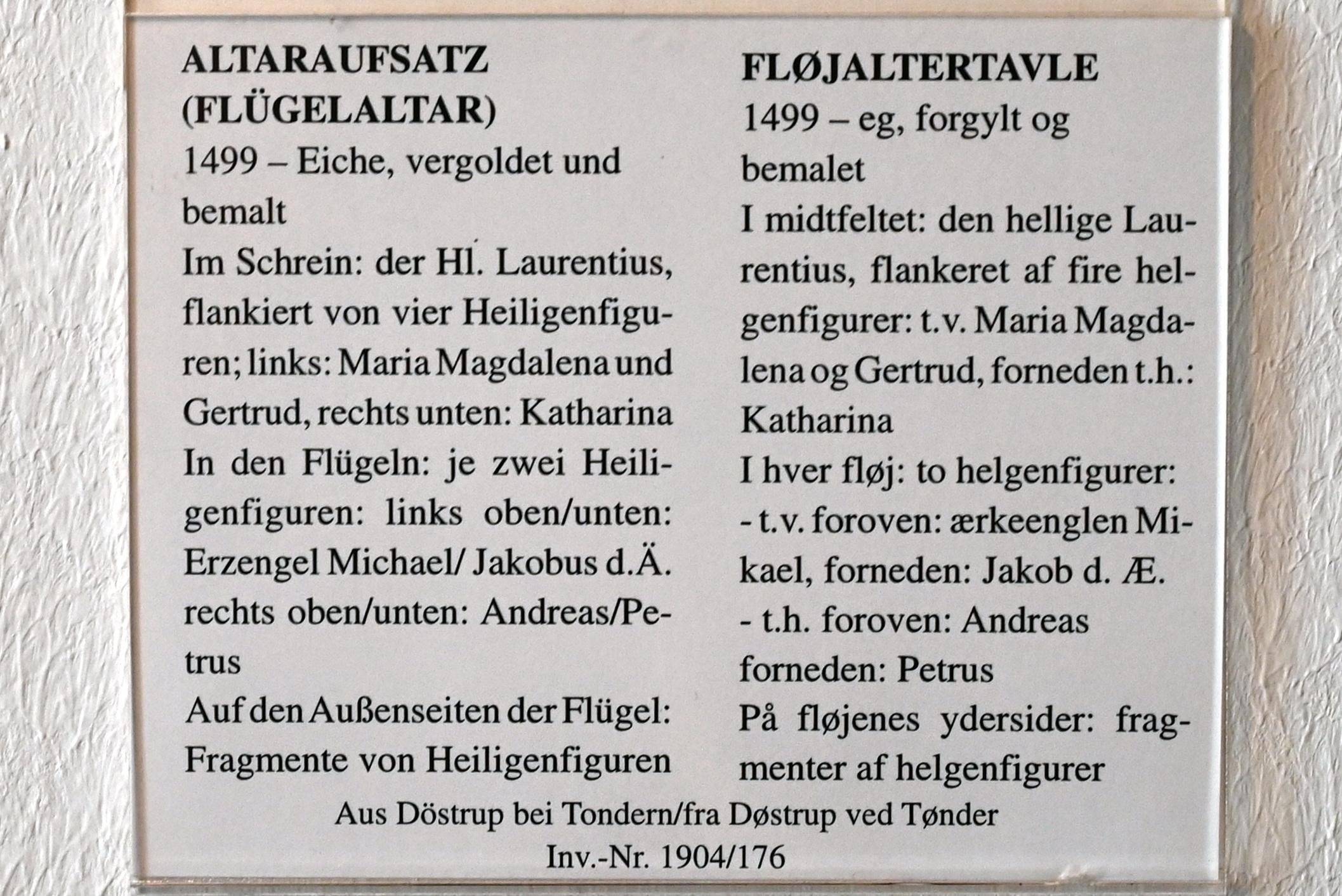 Altaraufsatz, Døstrup Sogn, Feldsteinkirche St. Laurentius, jetzt Schleswig, Landesmuseum für Kunst und Kulturgeschichte, Saal 1, 1499, Bild 4/4