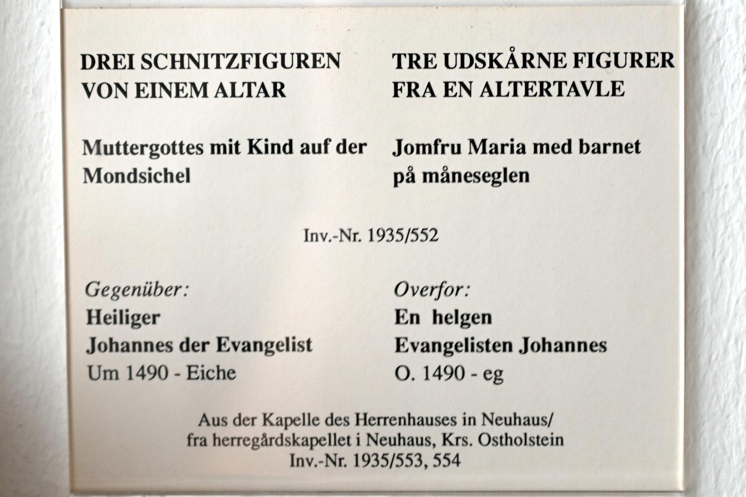 Johannes der Evangelist, Giekau, Burg Neuhaus, jetzt Schleswig, Landesmuseum für Kunst und Kulturgeschichte, Saal 3, um 1490, Bild 2/2