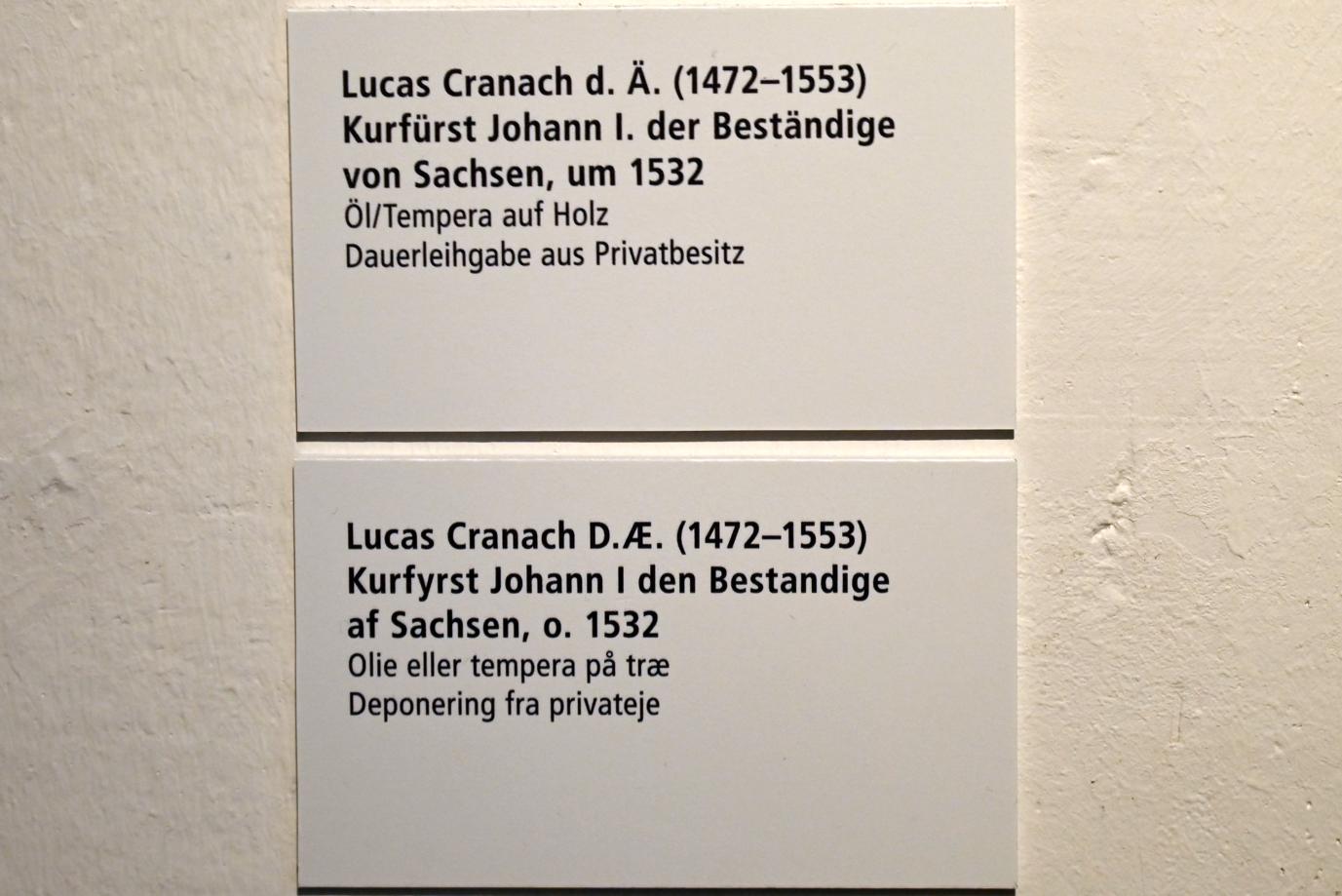 Lucas Cranach der Ältere (1502–1550), Kurfürst Johann I. der Beständige von Sachsen, Schleswig, Landesmuseum für Kunst und Kulturgeschichte, Saal 4, 1532, Bild 2/2