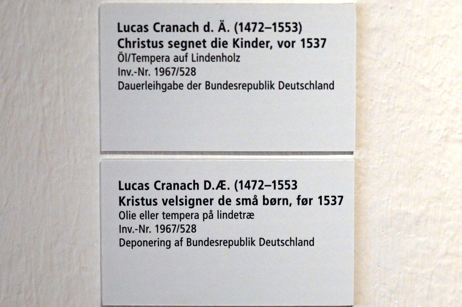 Lucas Cranach der Ältere (1502–1550), Christus segnet die Kinder, Schleswig, Landesmuseum für Kunst und Kulturgeschichte, Saal 4, vor 1537, Bild 2/2