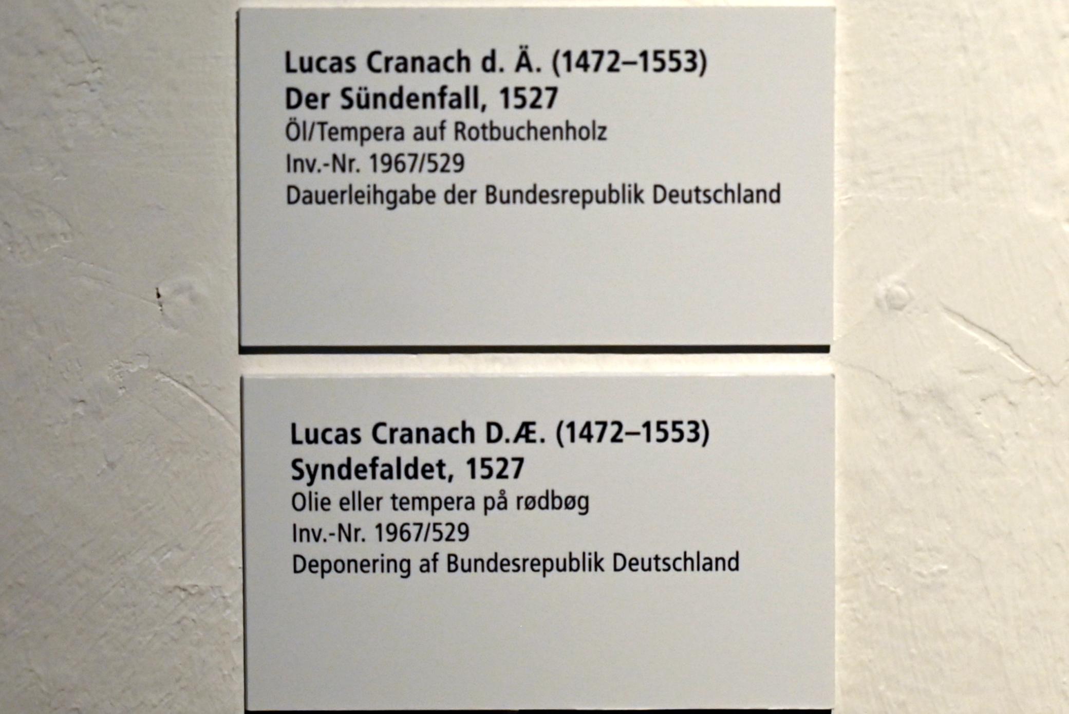 Lucas Cranach der Ältere (1502–1550), Der Sündenfall, Schleswig, Landesmuseum für Kunst und Kulturgeschichte, Saal 4, 1527, Bild 2/2