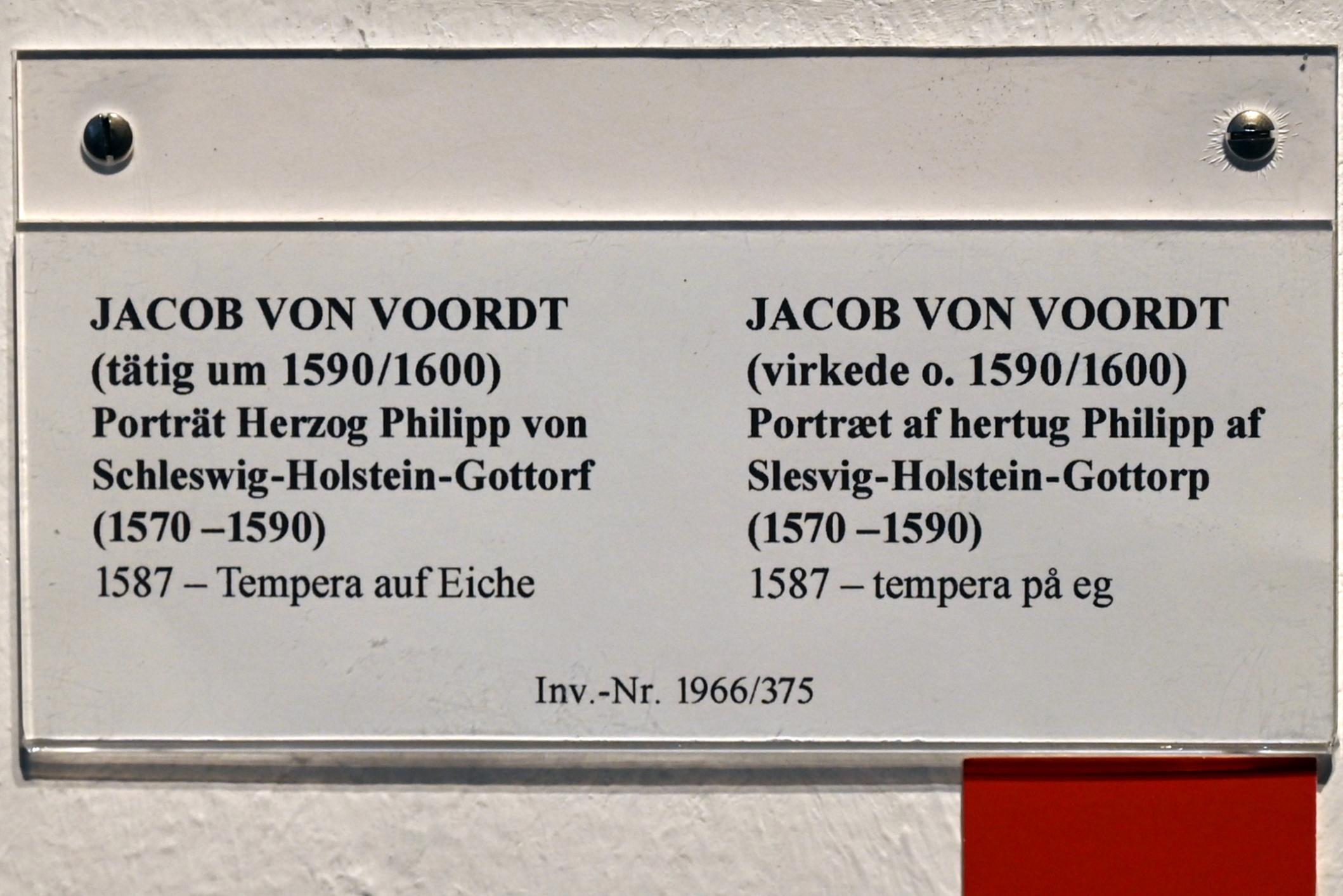 Jacob van Voordt (1587), Portrait Herzog Philipp von Schleswig-Holstein-Gottorf (1570-1590), Schleswig, Landesmuseum für Kunst und Kulturgeschichte, Saal 5, 1587, Bild 2/2