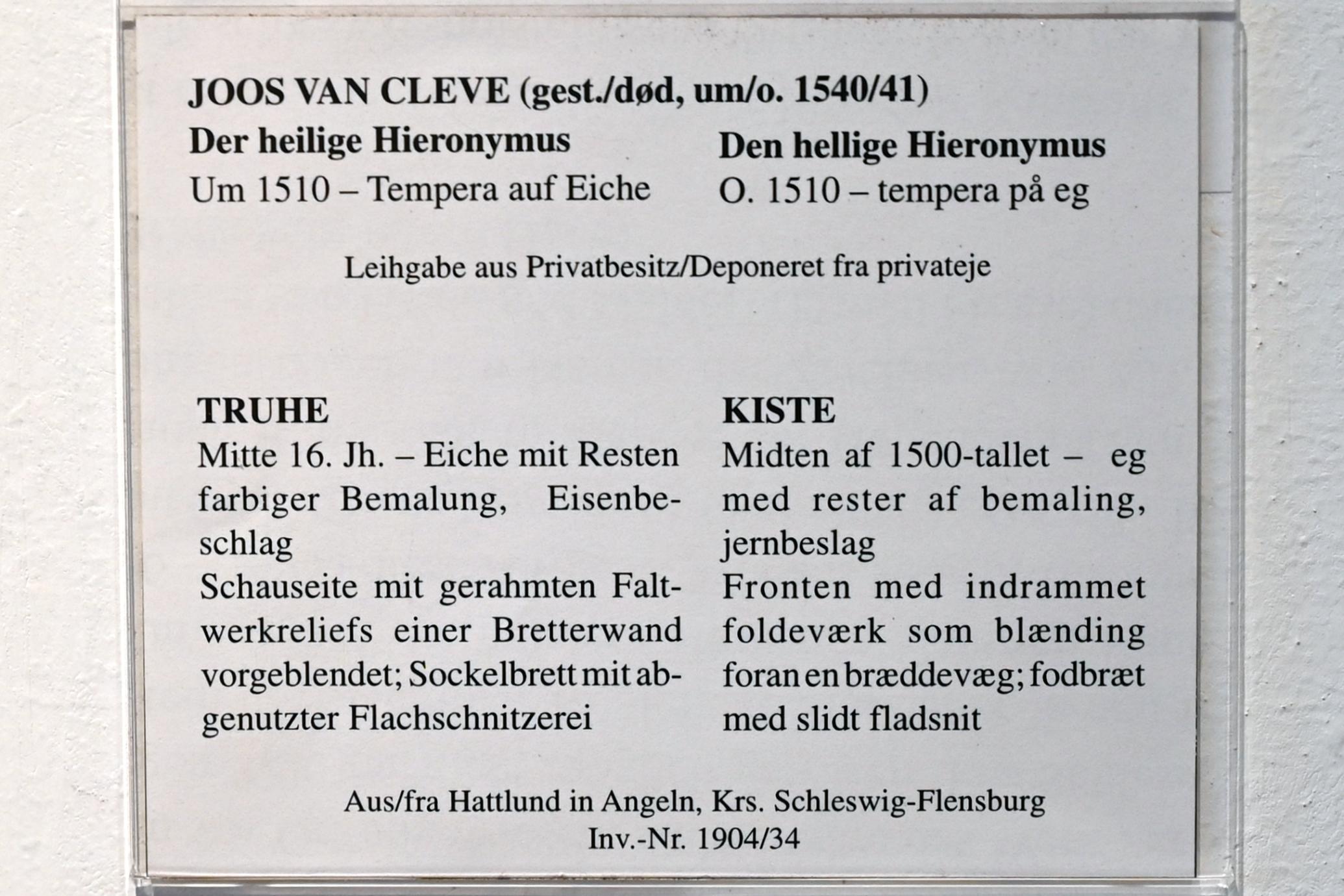 Joos van Cleve (Joos van der Beke) (1507–1538), Der heilige Hieronymus, Schleswig, Landesmuseum für Kunst und Kulturgeschichte, Saal 5, um 1510, Bild 2/2