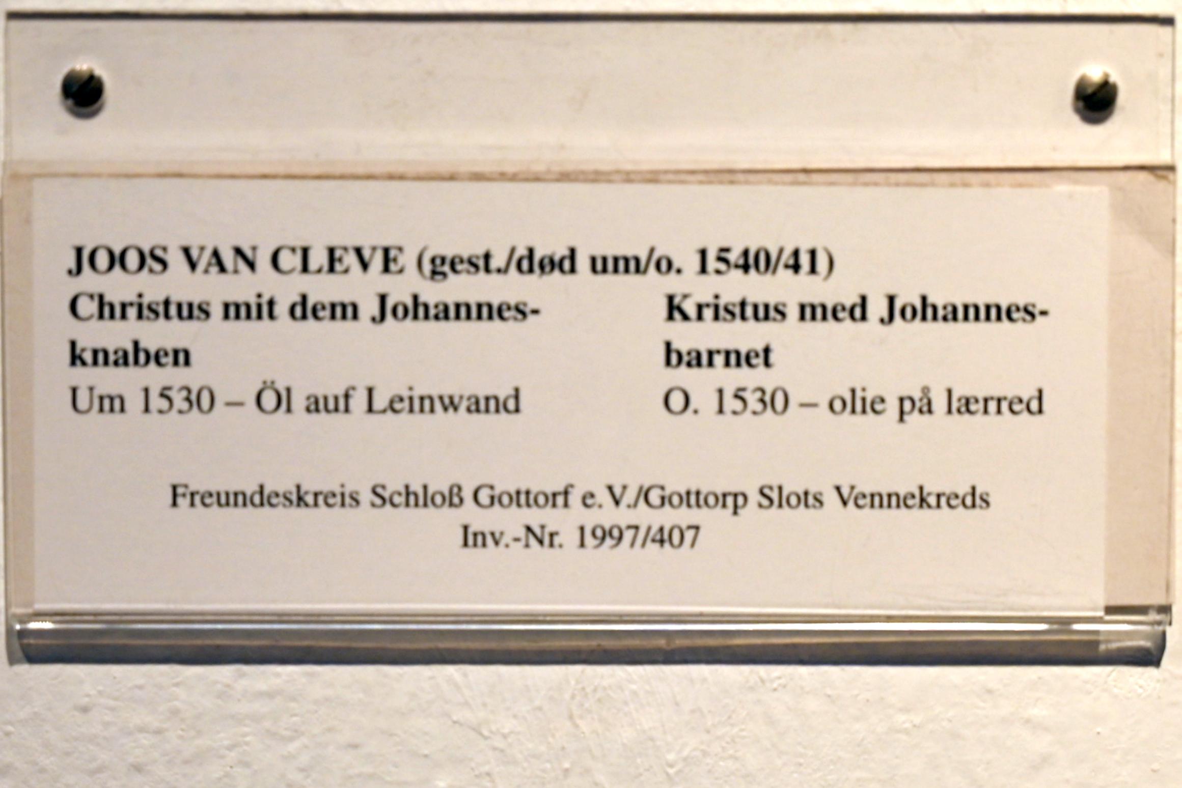 Joos van Cleve (Joos van der Beke) (1507–1538), Christus mit dem Johannesknaben, Schleswig, Landesmuseum für Kunst und Kulturgeschichte, Saal 5, um 1530, Bild 2/2
