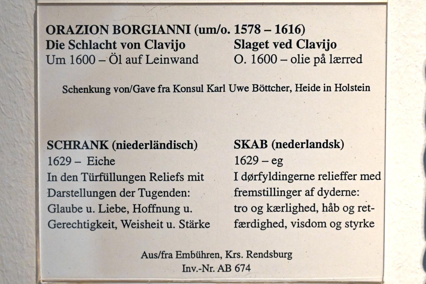 Orazio Borgianni (1600–1611), Die Schlacht von Clavijo, Schleswig, Landesmuseum für Kunst und Kulturgeschichte, Saal 21, um 1600, Bild 2/2