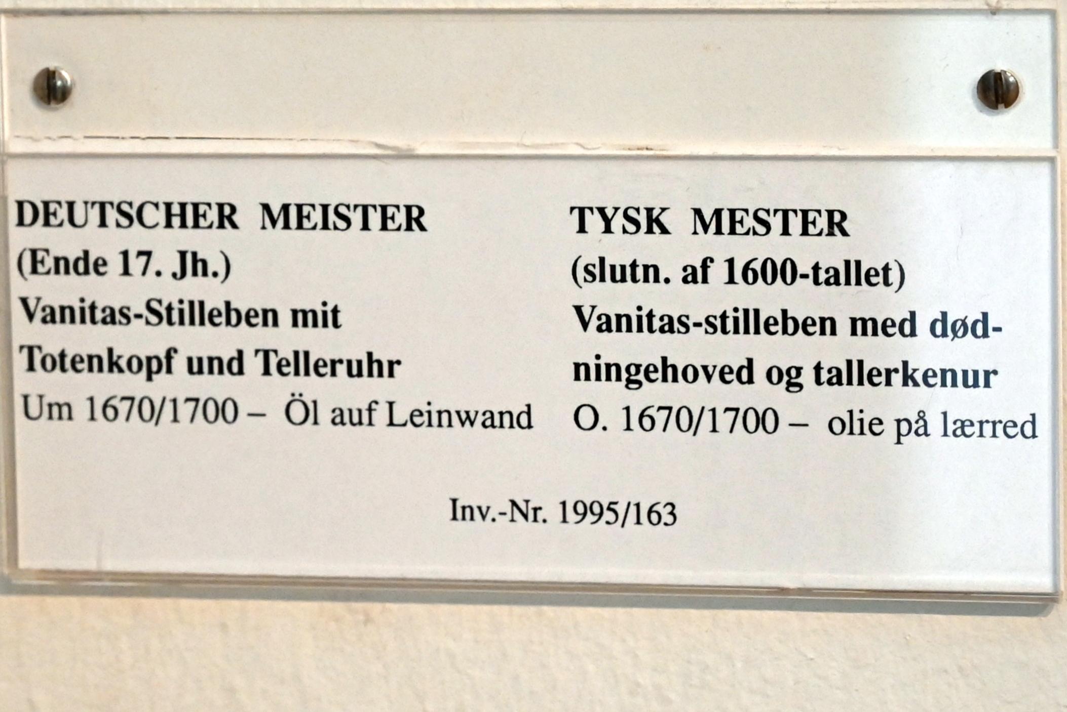 Vanitas-Stillleben mit Totenkopf und Telleruhr, Schleswig, Landesmuseum für Kunst und Kulturgeschichte, Saal 21, um 1670–1700, Bild 3/3
