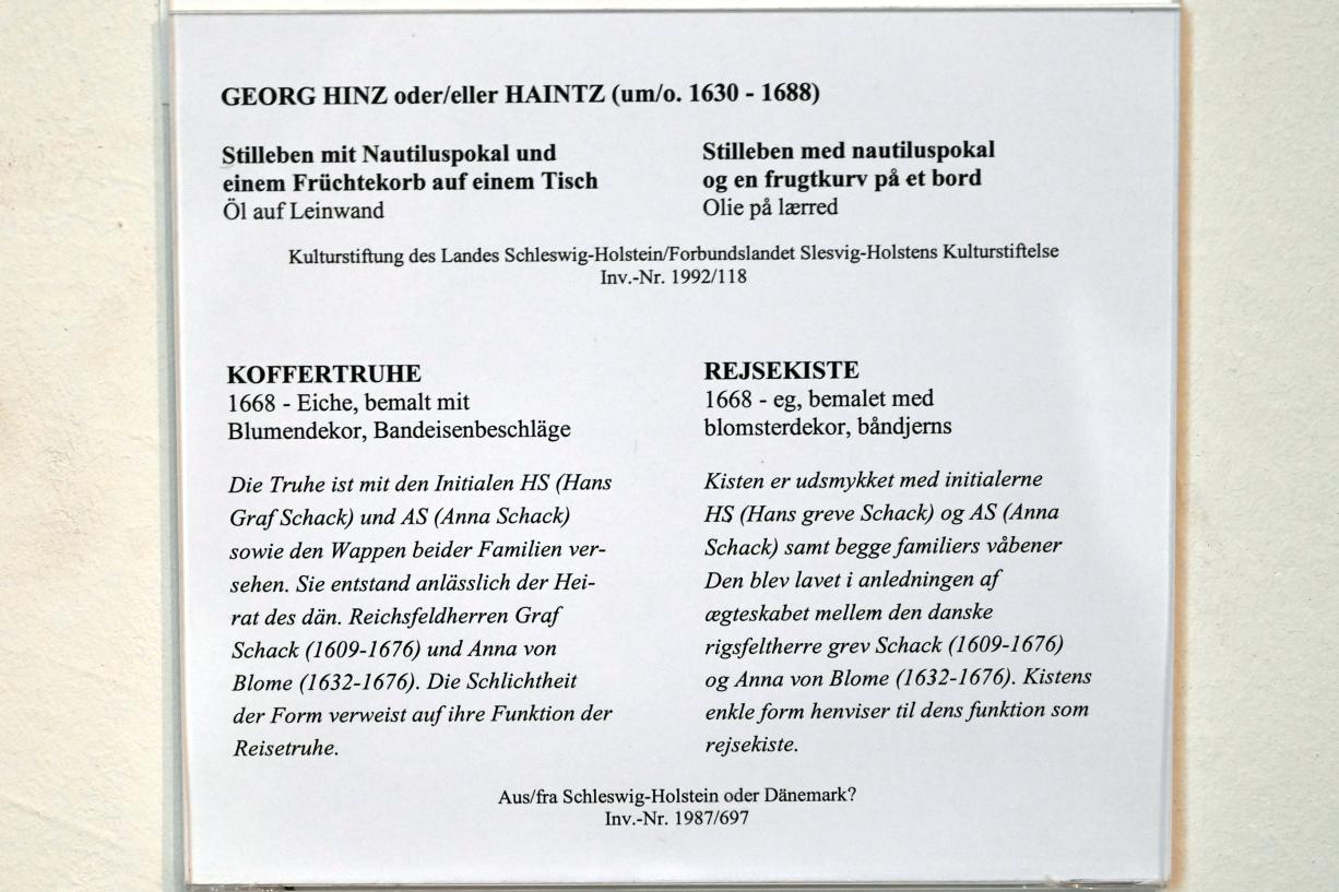 Georg Hinz (1666–1675), Stillleben mit Nautiluspokal und einem Früchtekorb auf einem Tisch, Schleswig, Landesmuseum für Kunst und Kulturgeschichte, Saal 21, Undatiert, Bild 2/2