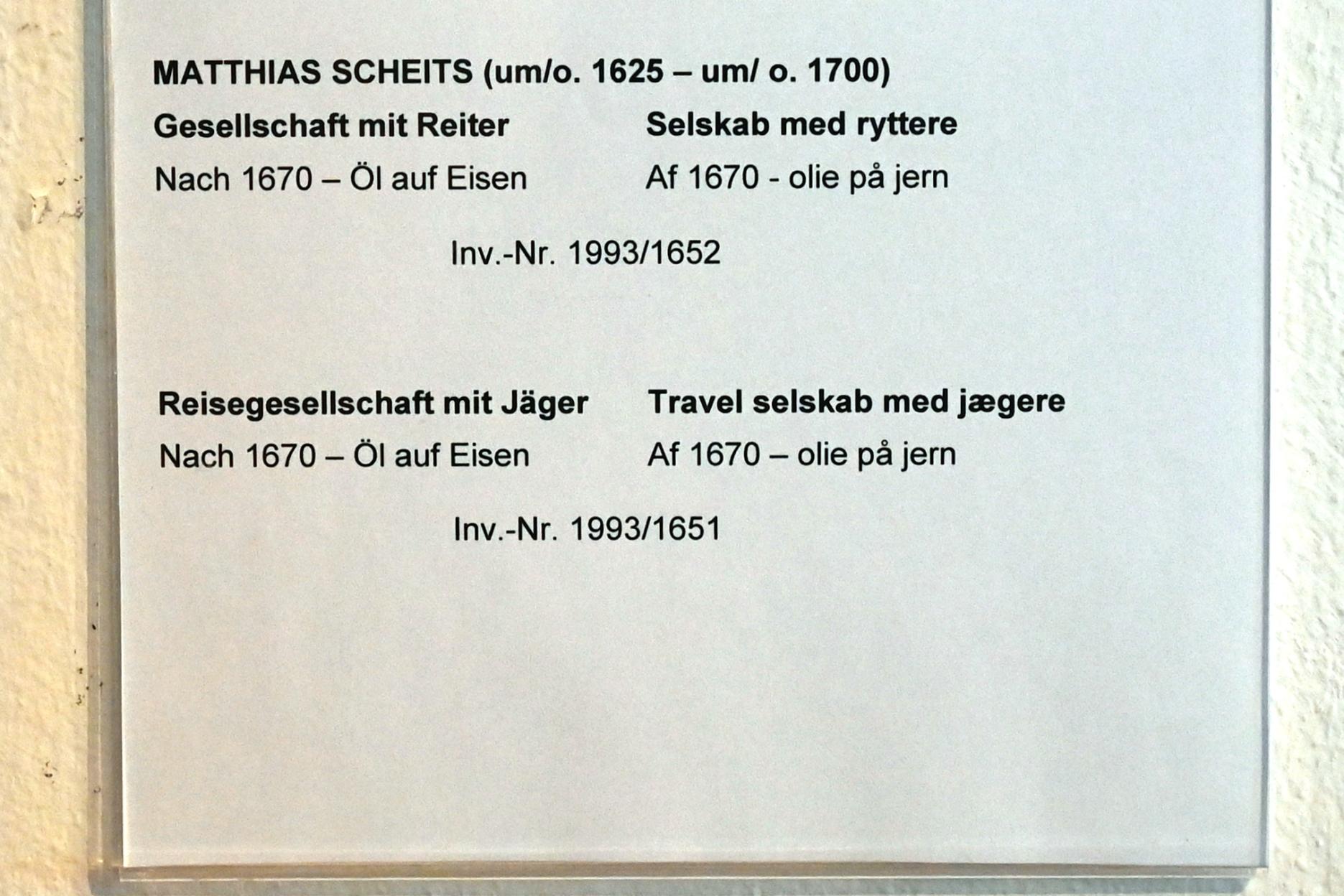 Matthias Scheits (1650–1671), Reisegesellschaft mit Jäger, Schleswig, Landesmuseum für Kunst und Kulturgeschichte, Saal 21, nach 1670, Bild 2/2