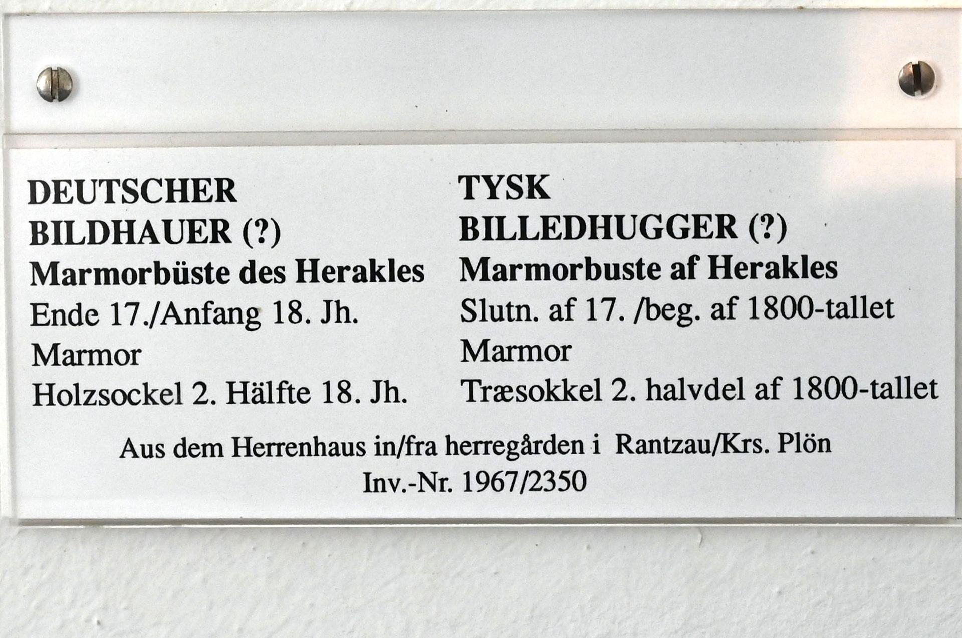 Marmorbüste des Herakles, Rantzau, Schloss Rantzau, jetzt Schleswig, Landesmuseum für Kunst und Kulturgeschichte, Saal 20, um 1690–1710, Bild 2/2