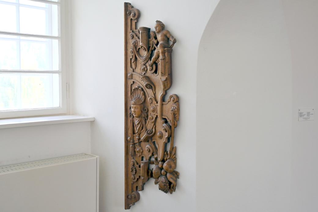 Seitenwange eines Epitaphs (Totengedächtnistafel), Flensburg, St.-Nikolai-Kirche, jetzt Schleswig, Landesmuseum für Kunst und Kulturgeschichte, Saal 20, um 1600–1620, Bild 2/3