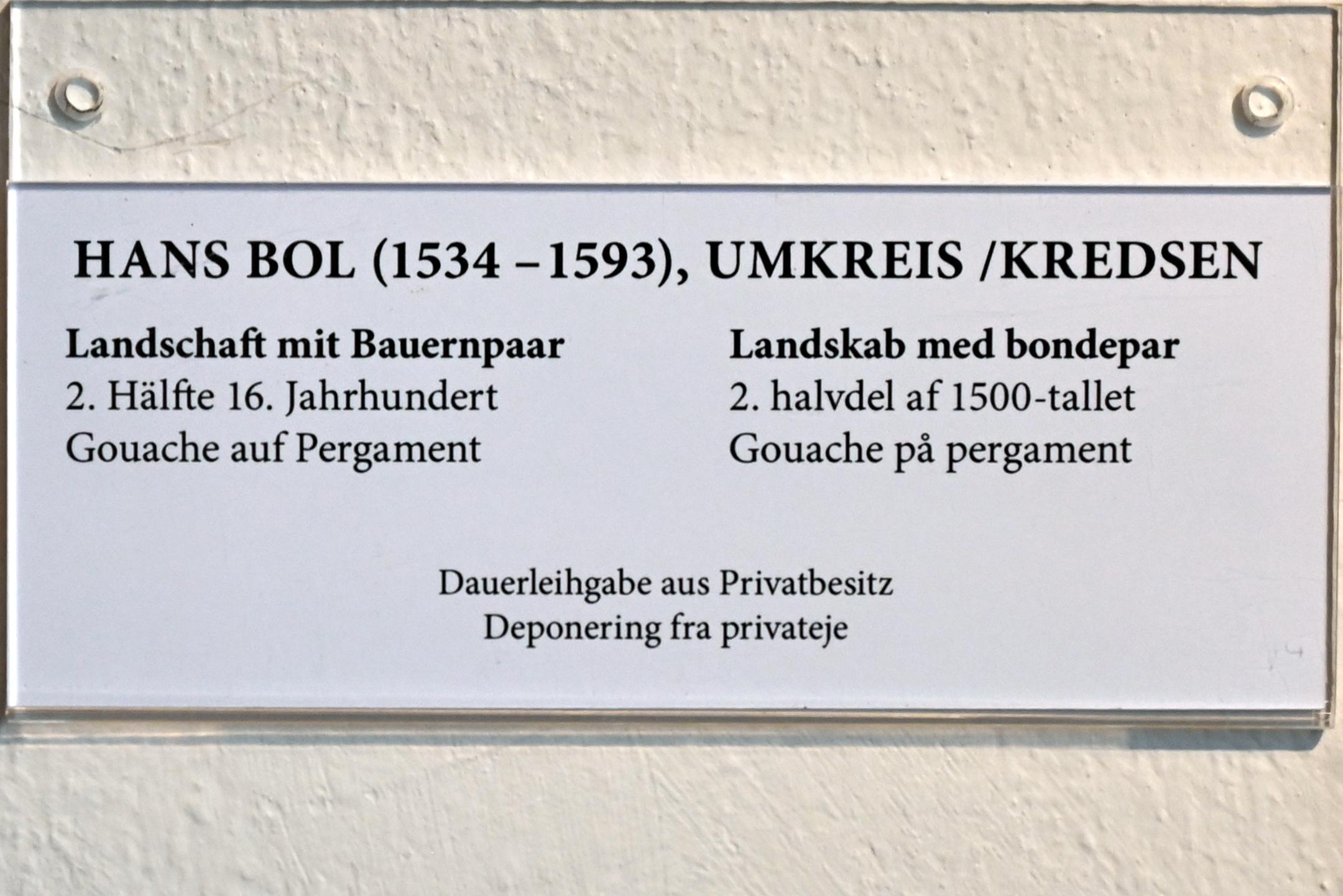 Hans Bol (Umkreis) (1593), Landschaft mit Bauernpaar, Schleswig, Landesmuseum für Kunst und Kulturgeschichte, Saal 22, 2. Hälfte 16. Jhd., Bild 2/2
