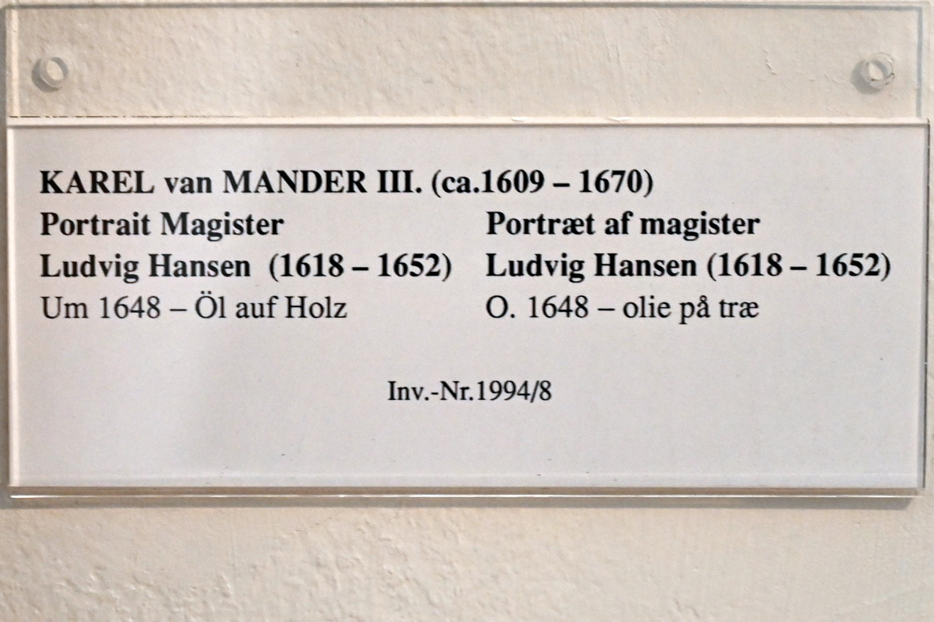 Karel van Mander III (1648), Portrait Magister Ludvig Hansen (1618-1652), Schleswig, Landesmuseum für Kunst und Kulturgeschichte, Saal 22, um 1648, Bild 2/2