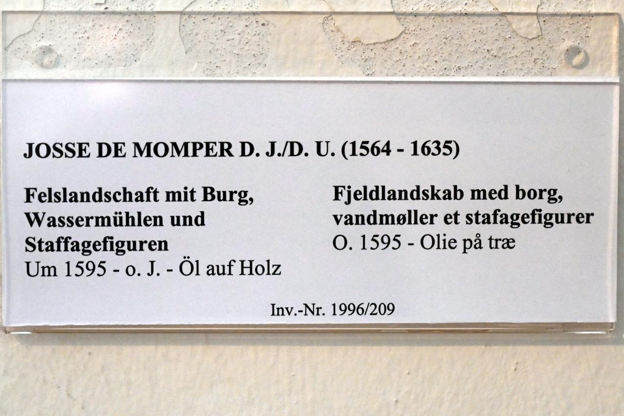 Joos de Momper (1595–1625), Felslandschaft mit Burg, Wassermühlen und Staffagefiguren, Schleswig, Landesmuseum für Kunst und Kulturgeschichte, Saal 22, um 1595, Bild 2/2