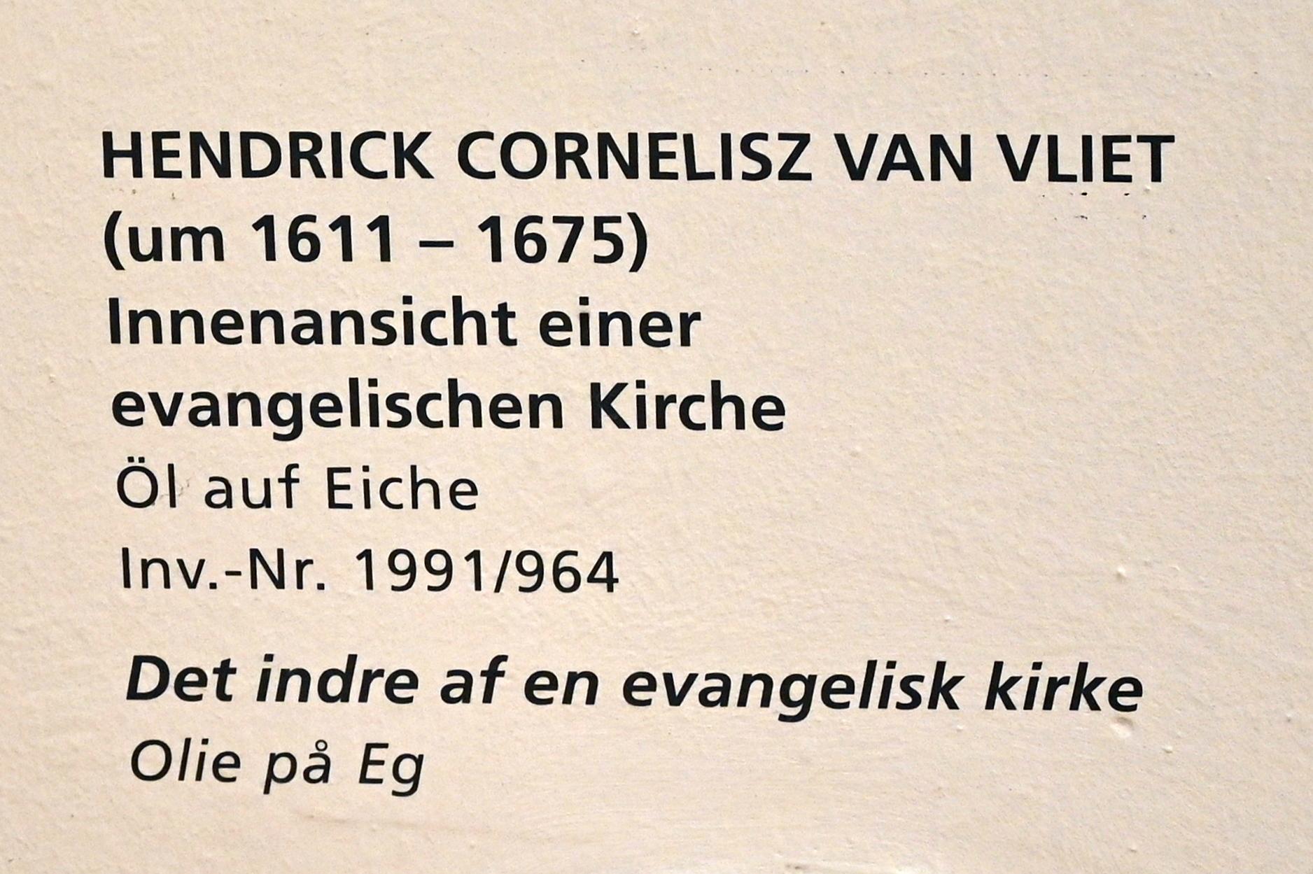 Hendrick Cornelisz. van Vliet (1655–1665), Innenansicht einer evangelischen Kirche, Schleswig, Landesmuseum für Kunst und Kulturgeschichte, Saal 23, Undatiert, Bild 2/2