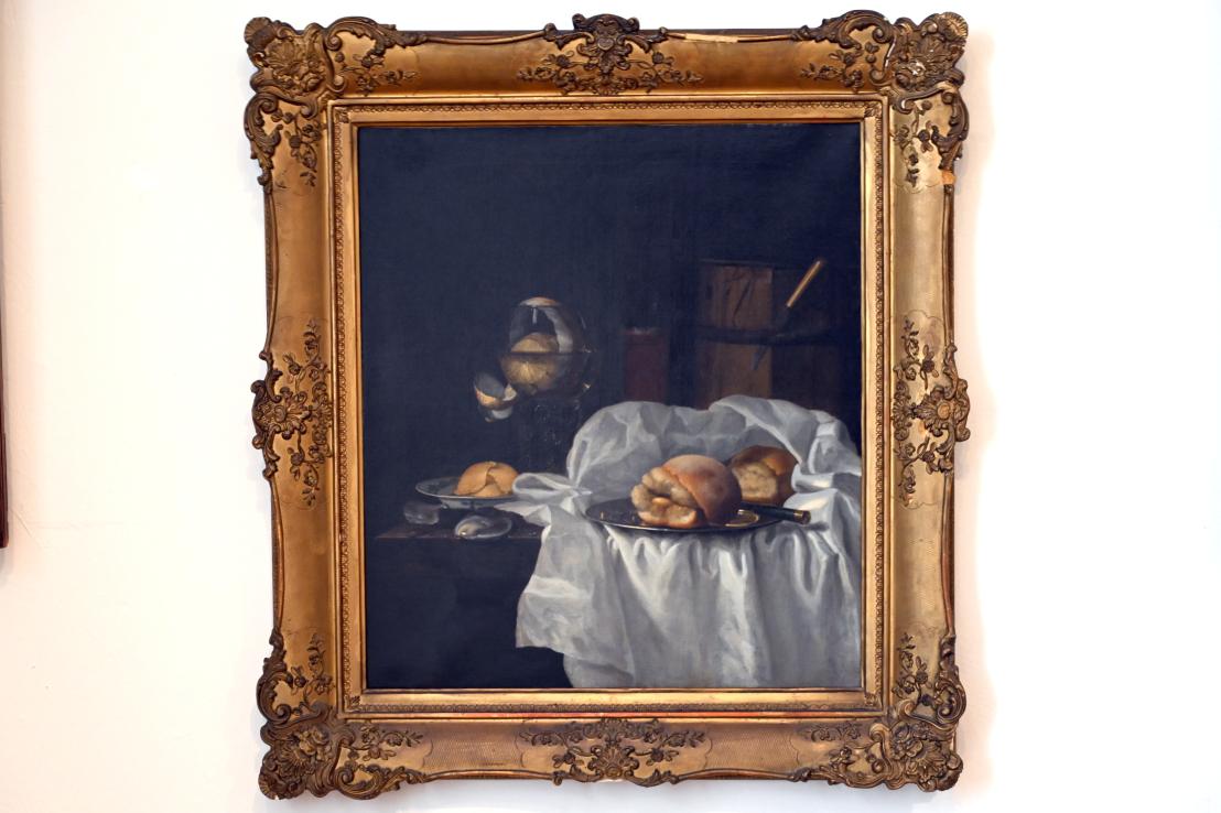 Simon Luttichuys (1649–1655): Stillleben mit einem Römer, Austern und Brot, um 1650