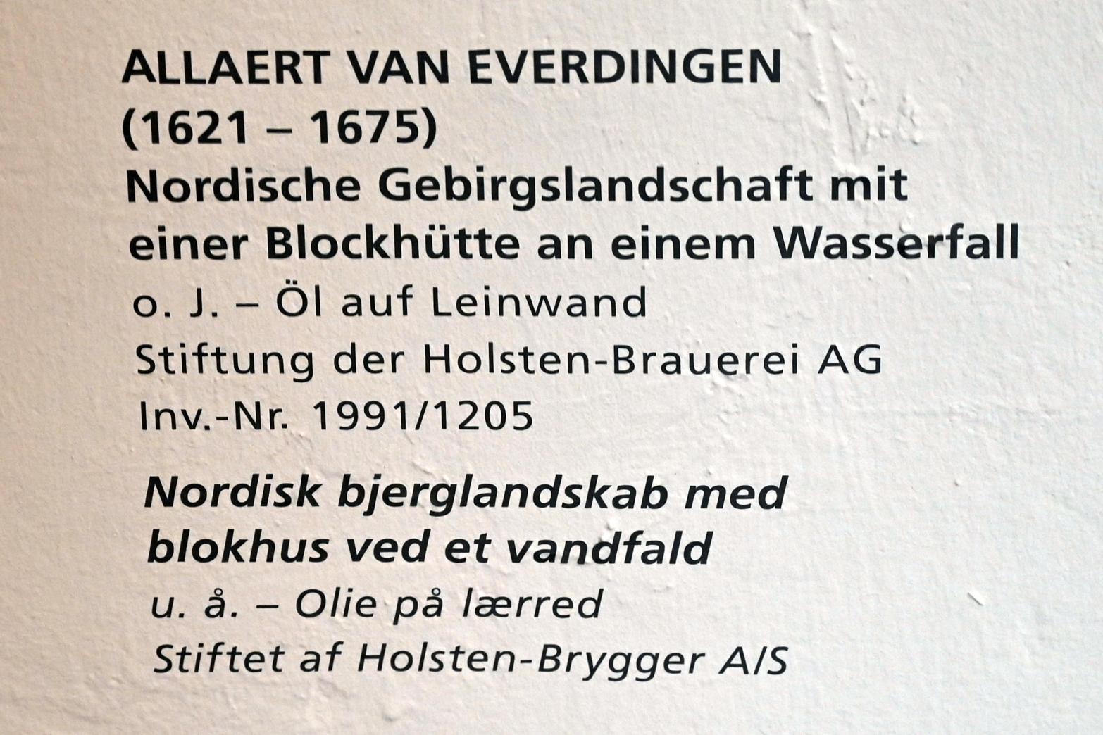 Allart van Everdingen (1645–1670), Nordische Gebirgslandschaft mit einer Blockhütte an einem Wasserfall, Schleswig, Landesmuseum für Kunst und Kulturgeschichte, Saal 23, Undatiert, Bild 2/2