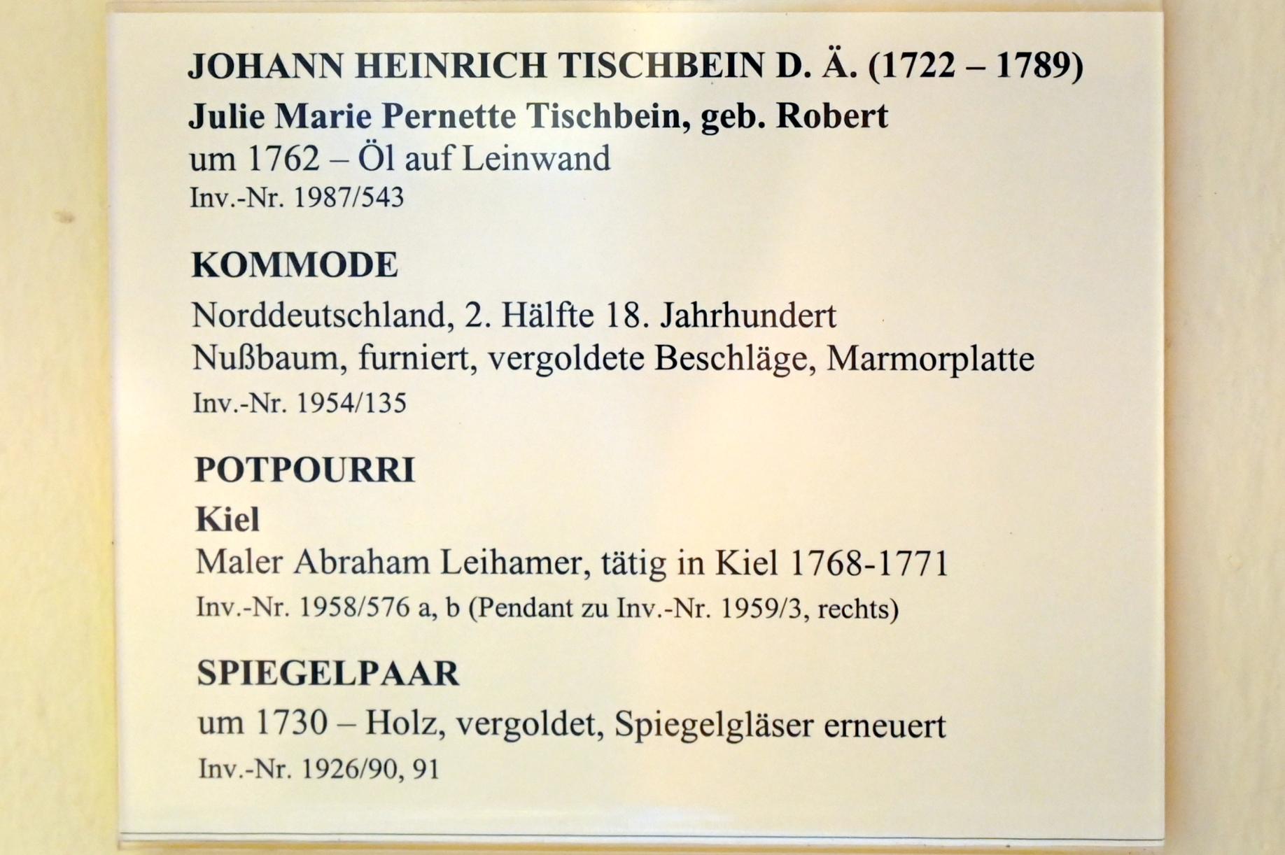 Johann Heinrich Tischbein der Ältere (1754–1789), Julie Marie Pernette Tischbein, geb. Robert, Schleswig, Landesmuseum für Kunst und Kulturgeschichte, Saal 29, um 1762, Bild 2/2