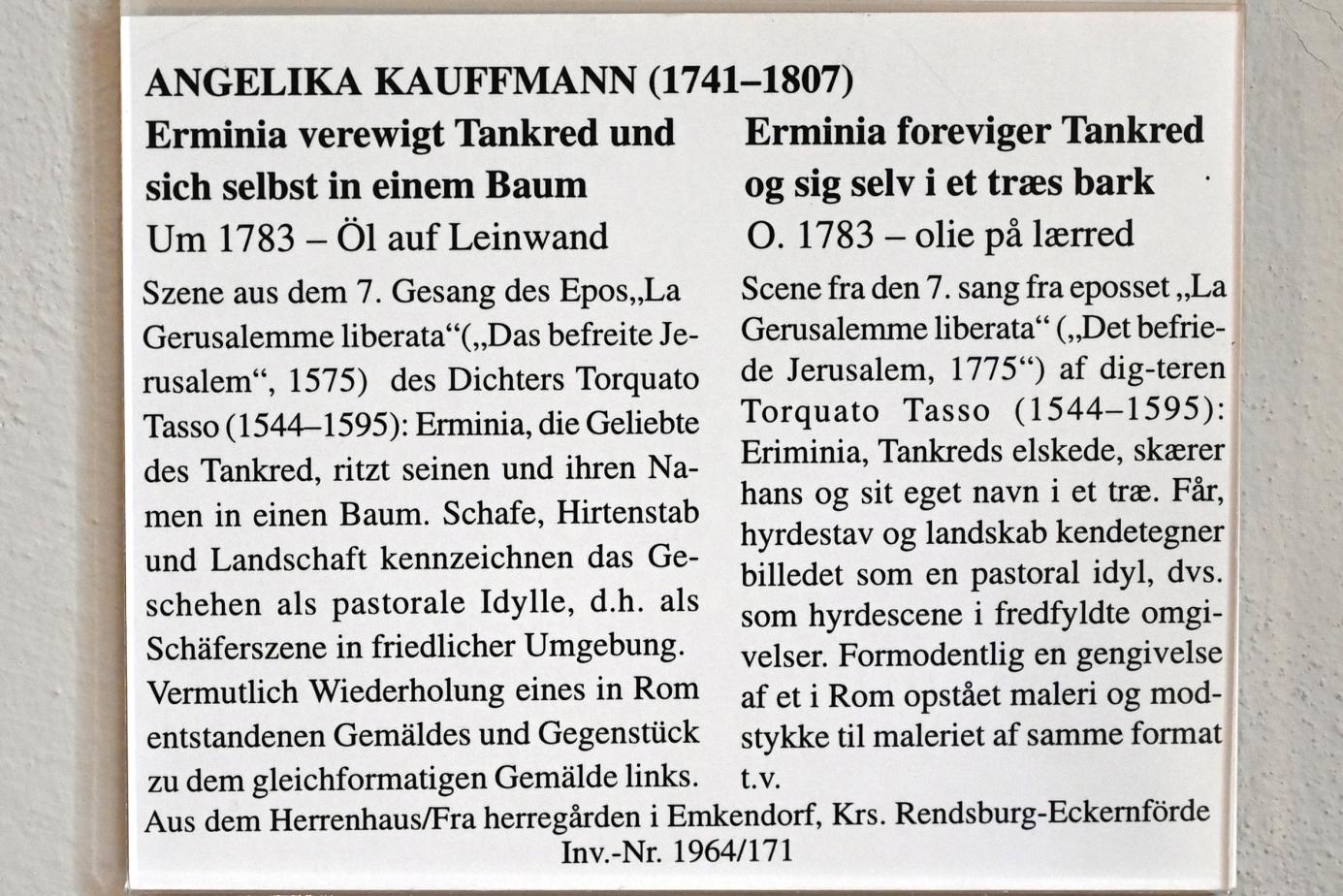 Angelika Kauffmann (1760–1798), Erminia verewigt Tankred und sich selbst in einem Baum, Schleswig, Landesmuseum für Kunst und Kulturgeschichte, Saal 36, um 1783, Bild 2/2