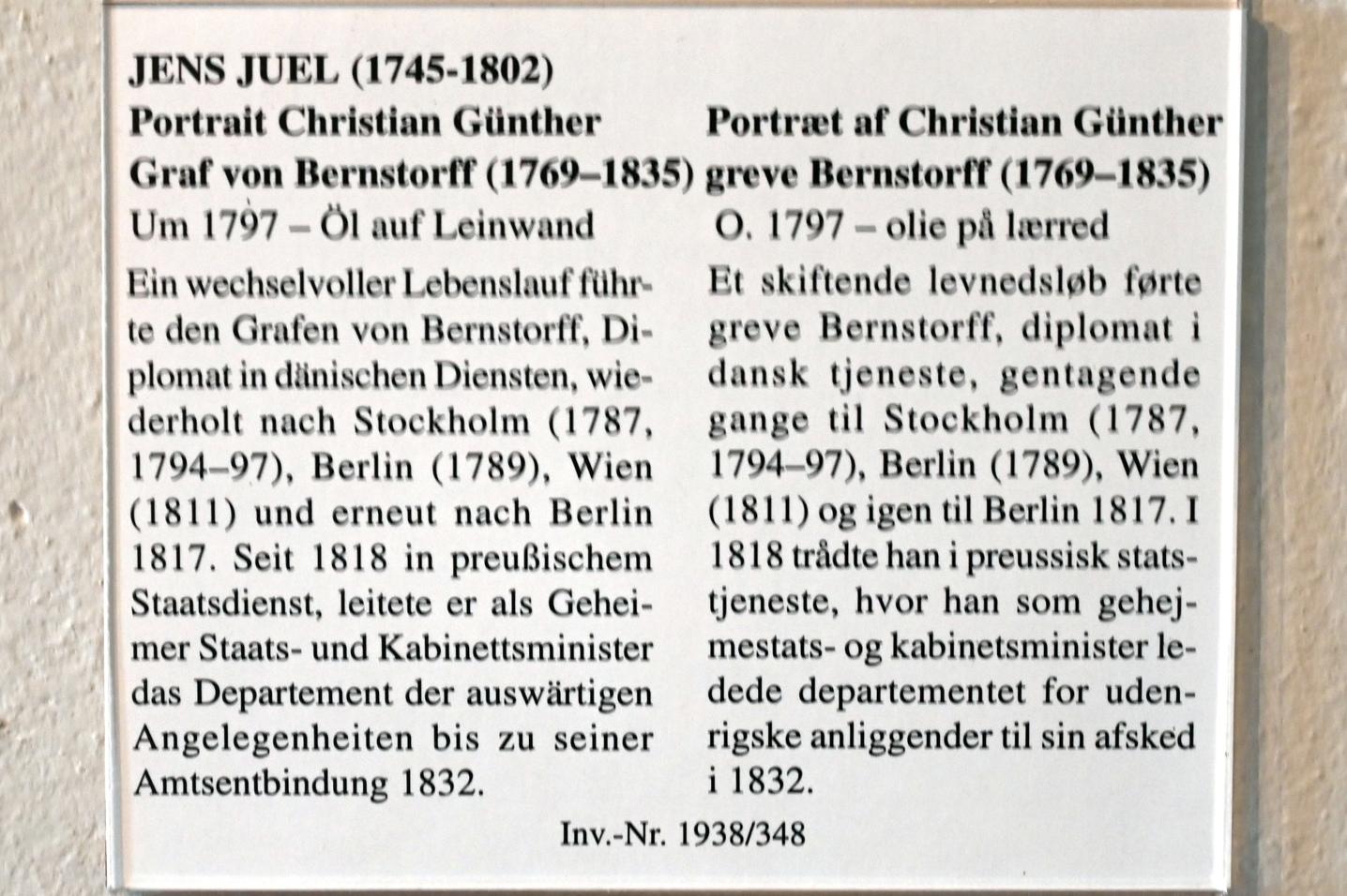 Jens Juel (1765–1797), Portrait Christian Günther Graf von Bernstorff (1769-1835), Schleswig, Landesmuseum für Kunst und Kulturgeschichte, Saal 36, um 1797, Bild 2/2