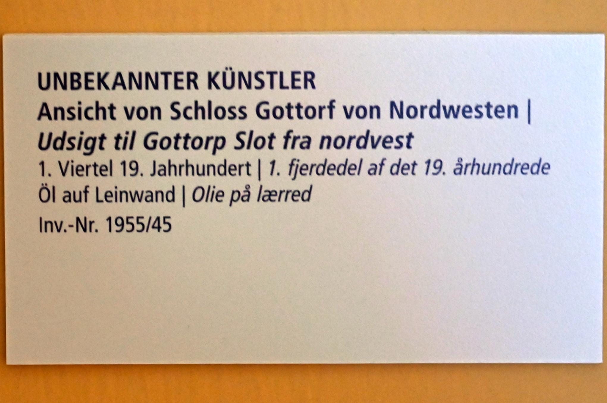 Ansicht von Schloss Gottorf von Nordwesten, Schleswig, Landesmuseum für Kunst und Kulturgeschichte, Saal 41, 1. Viertel 19. Jhd., Bild 2/2
