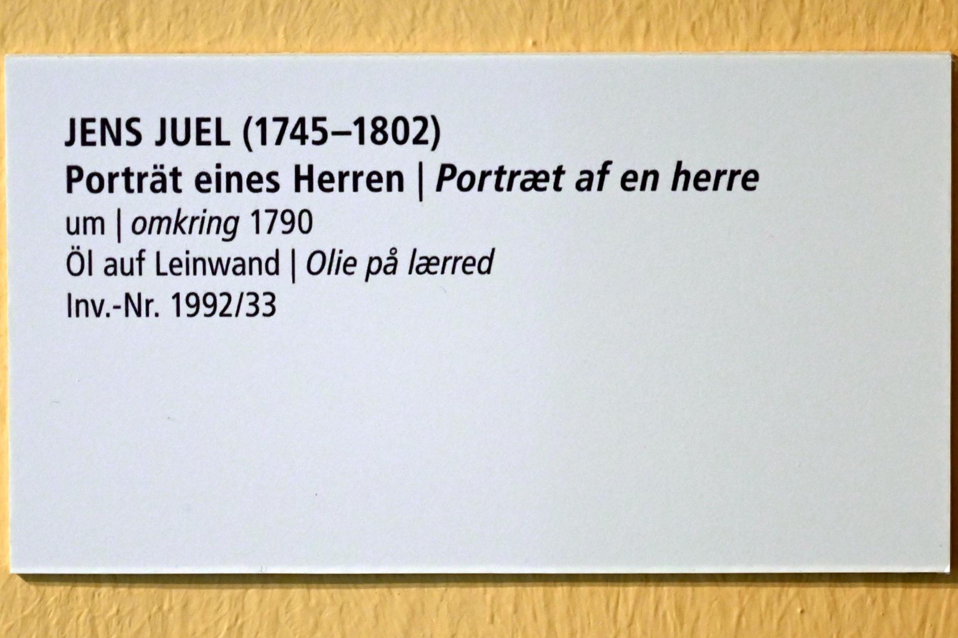 Jens Juel (1765–1797), Portrait eines Herren, Schleswig, Landesmuseum für Kunst und Kulturgeschichte, Saal 41, um 1790, Bild 2/2