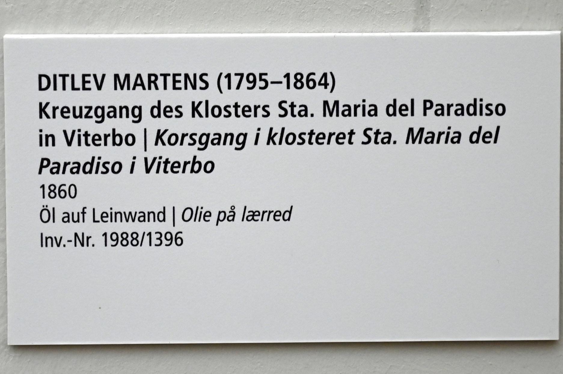 Ditlev Martens (1840–1860), Kreuzgang des Klosters Sta. Maria del Paradiso in Viterbo, Schleswig, Landesmuseum für Kunst und Kulturgeschichte, Saal 44, 1860, Bild 2/2
