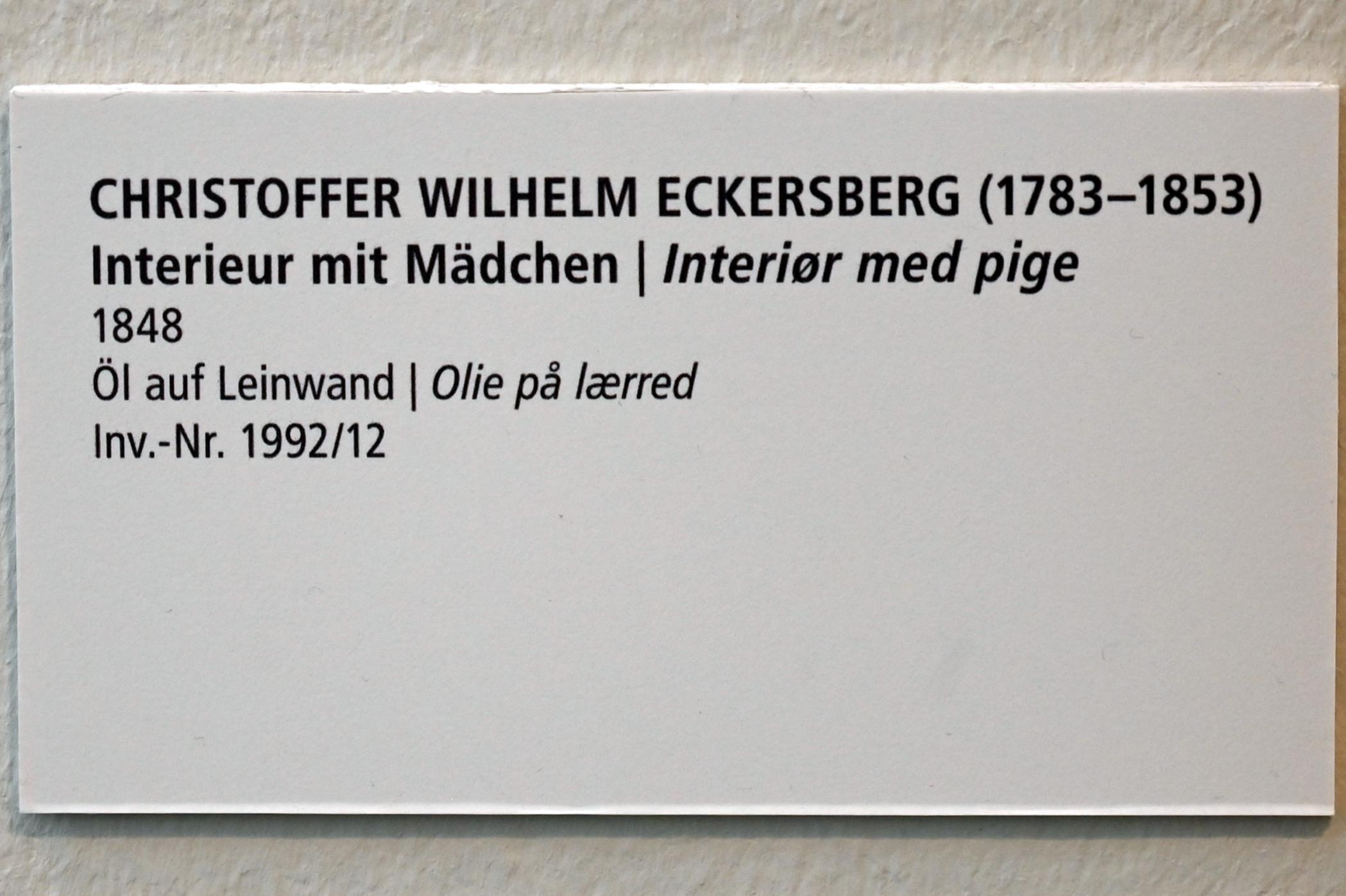 Christoffer Wilhelm Eckersberg (1810–1848), Interieur mit Mädchen, Schleswig, Landesmuseum für Kunst und Kulturgeschichte, Saal 44, 1848, Bild 2/2