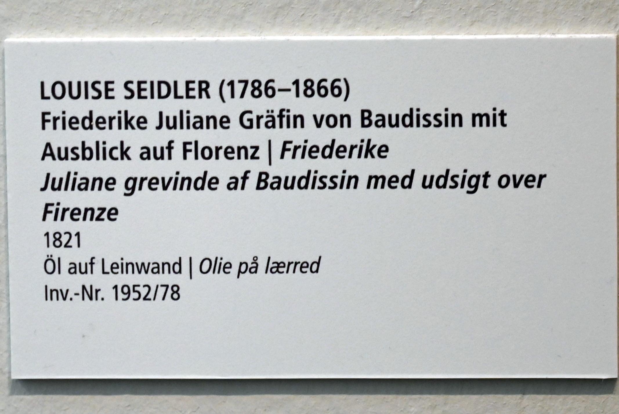Louise Seidler (1813–1821), Friederike Juliane Gräfin von Baudissin mit Ausblick auf Florenz, Schleswig, Landesmuseum für Kunst und Kulturgeschichte, Saal 44, 1821, Bild 2/2