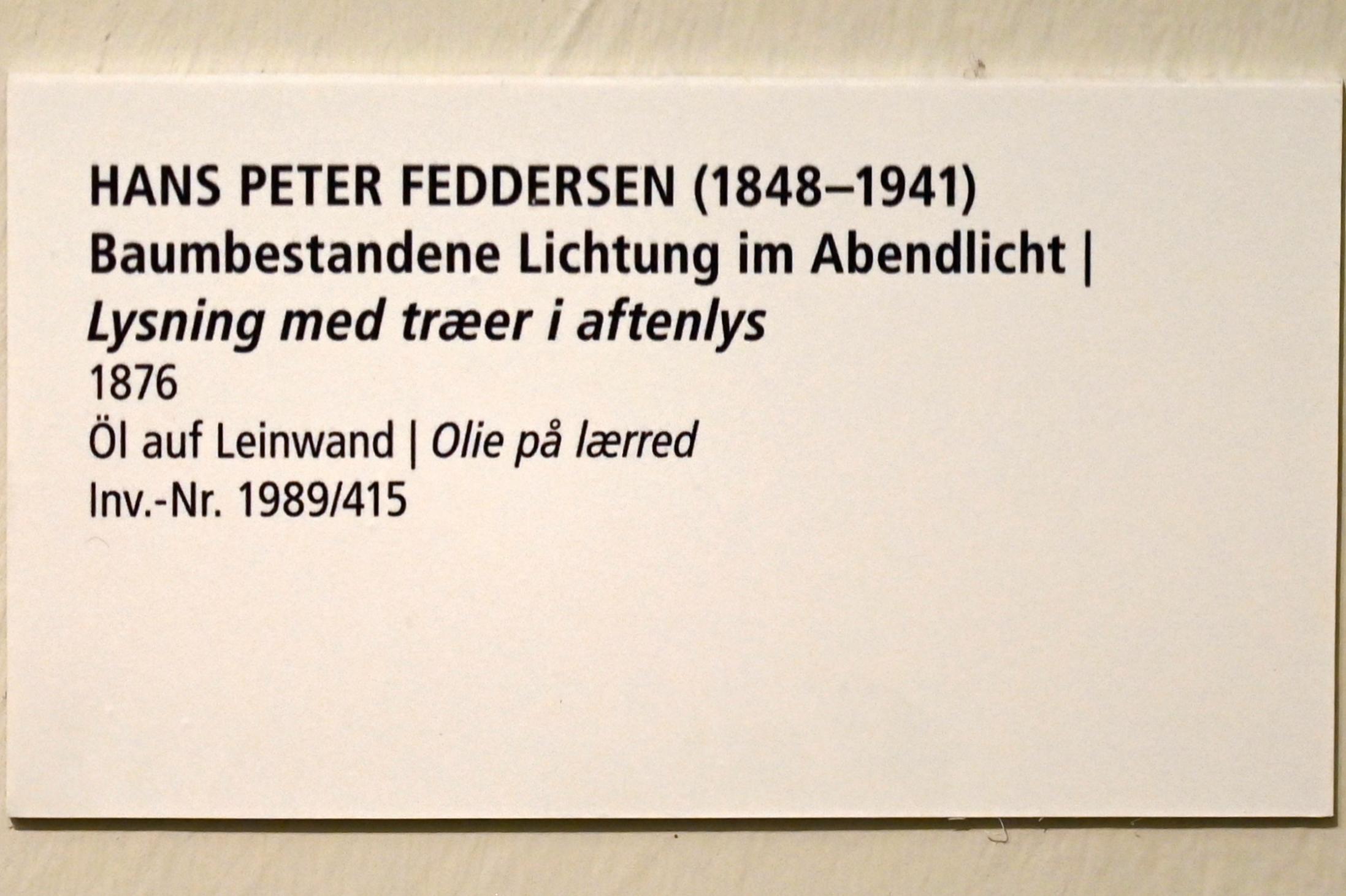 Hans Peter Feddersen (1872–1929), Baumbestandene Lichtung im Abendlicht, Schleswig, Landesmuseum für Kunst und Kulturgeschichte, Saal 45, 1876, Bild 2/2