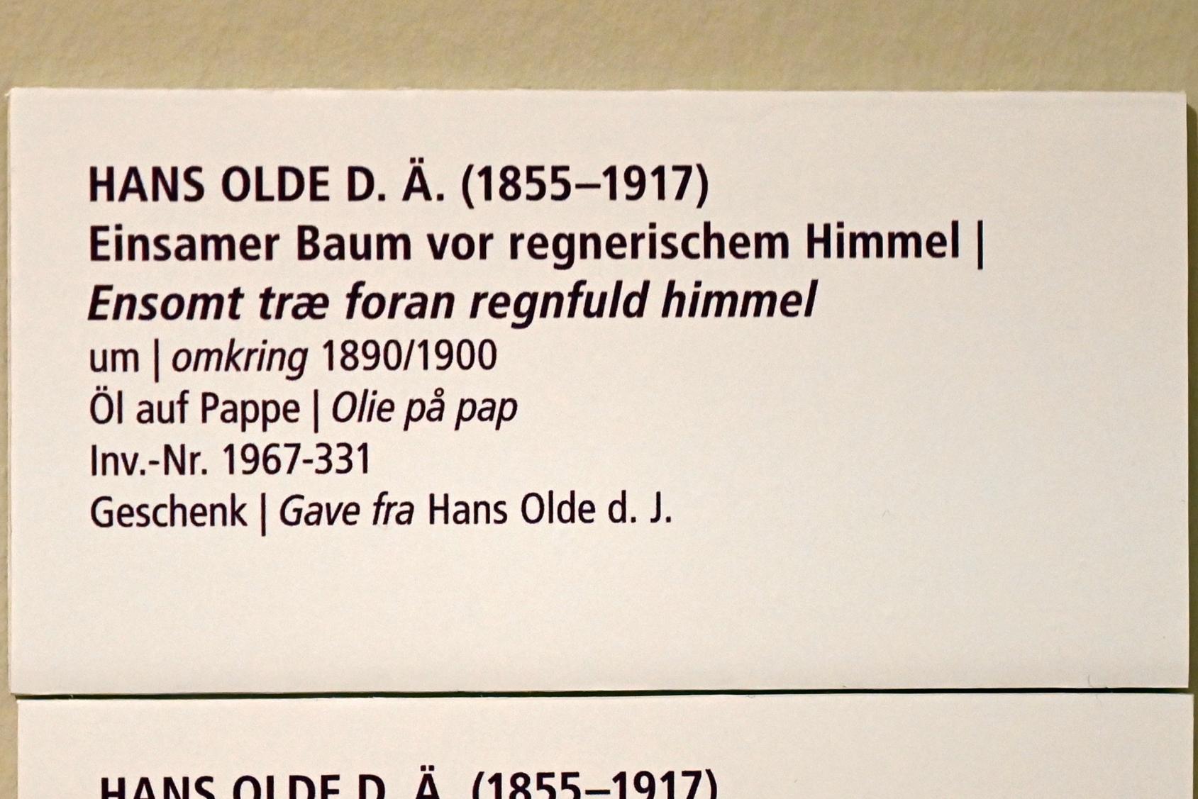 Hans Olde (1882–1916), Einsamer Baum vor regnerischem Himmel, Schleswig, Landesmuseum für Kunst und Kulturgeschichte, Saal 45, um 1890–1900, Bild 2/2