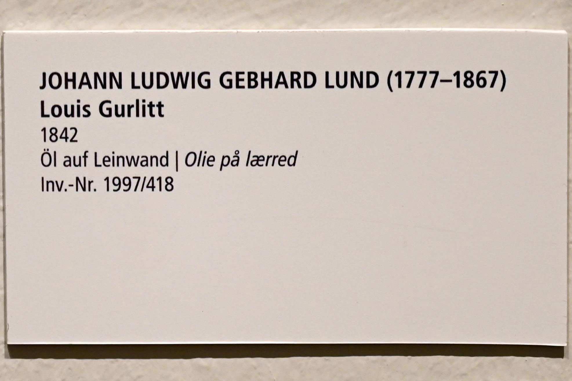 Johann Ludwig Gebhard Lund (1822–1842), Louis Gurlitt, Schleswig, Landesmuseum für Kunst und Kulturgeschichte, Saal 45, 1842, Bild 2/2
