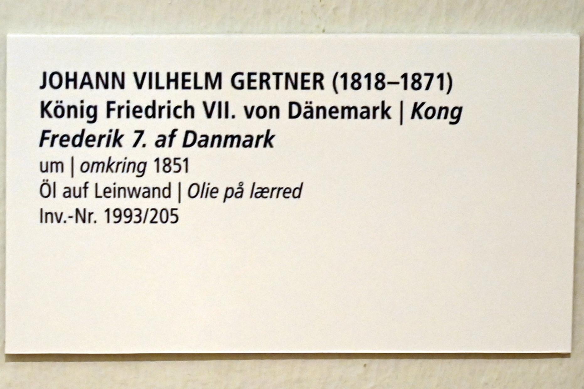 Johan Vilhelm Gertner (1845–1851), König Friedrich VII. von Dänemark, Schleswig, Landesmuseum für Kunst und Kulturgeschichte, Saal 45, um 1851, Bild 2/2
