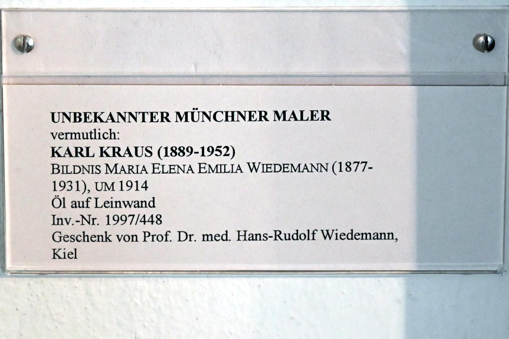 Karl Kraus (1914), Bildnis Maria Elena Emilia Wiedemann (1877-1931), Schleswig, Landesmuseum für Kunst und Kulturgeschichte, Jugendstil, um 1914, Bild 2/2