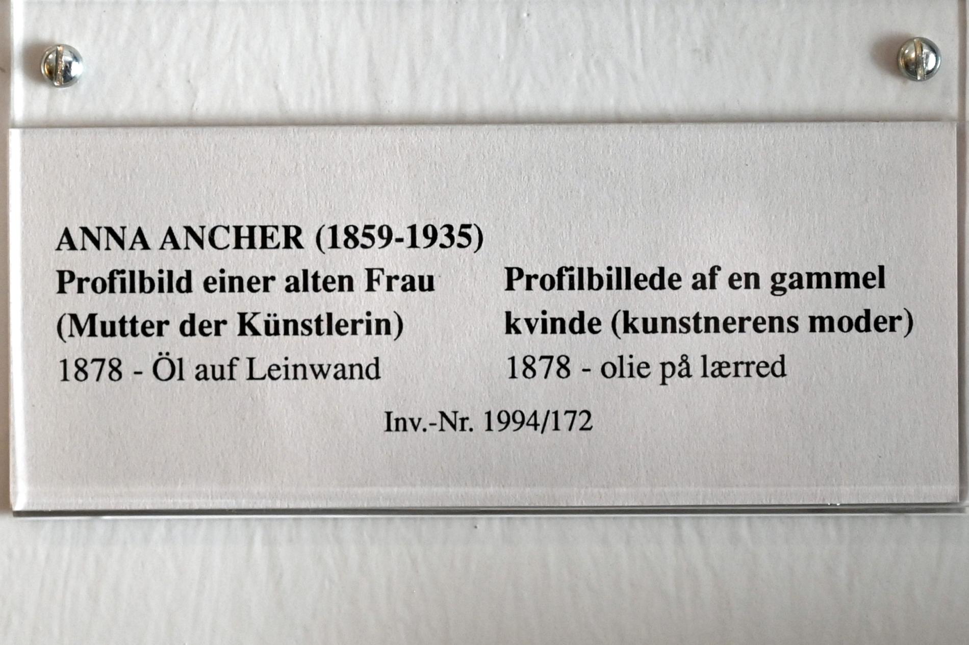 Anna Ancher (1878), Profilbild einer alten Frau (Mutter der Künstlerin), Schleswig, Landesmuseum für Kunst und Kulturgeschichte, Jugendstil, 1878, Bild 2/2