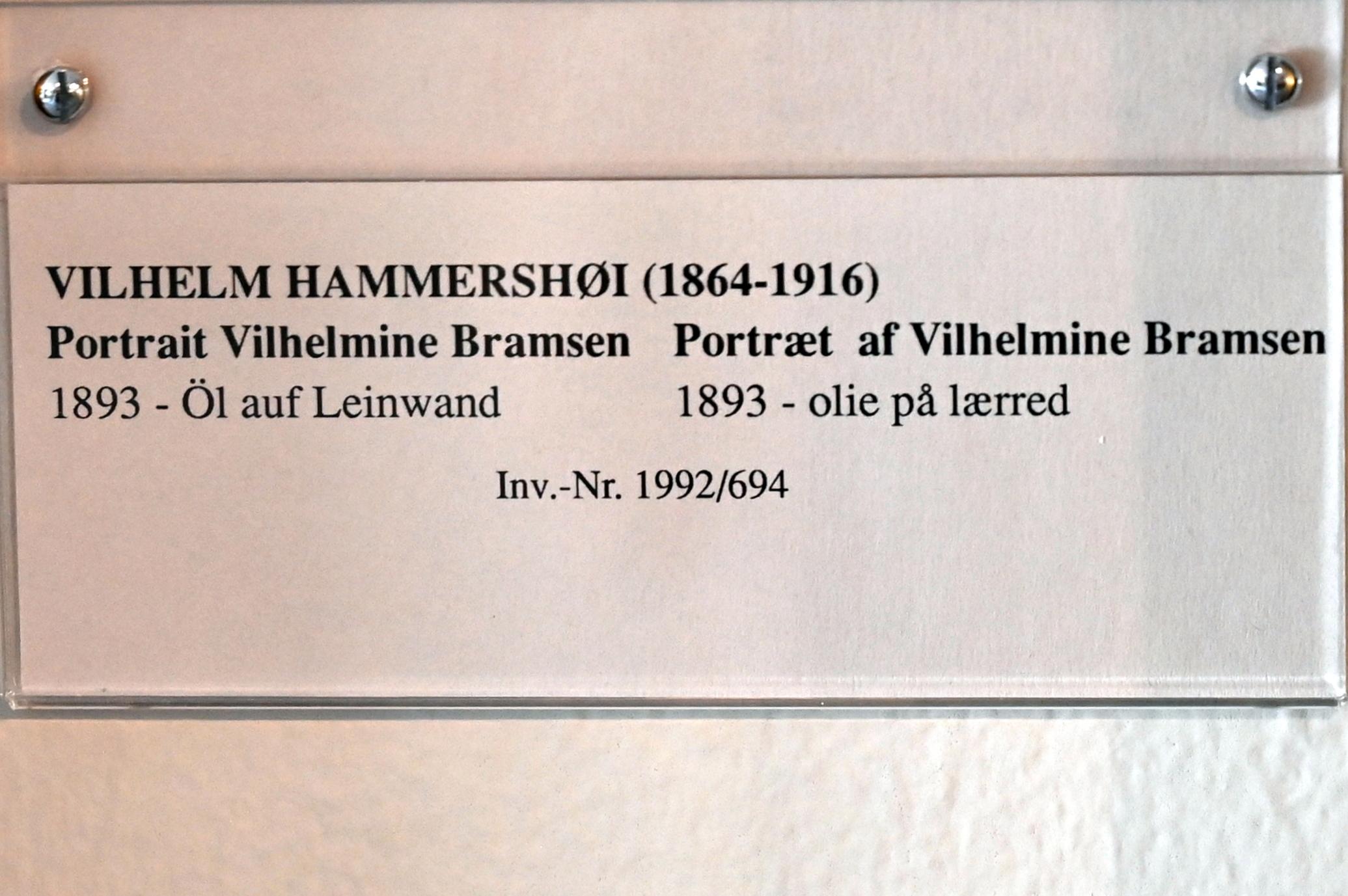 Vilhelm Hammershøi (1885–1912), Portrait Vilhelmine Bramsen, Schleswig, Landesmuseum für Kunst und Kulturgeschichte, Jugendstil, 1893, Bild 2/2