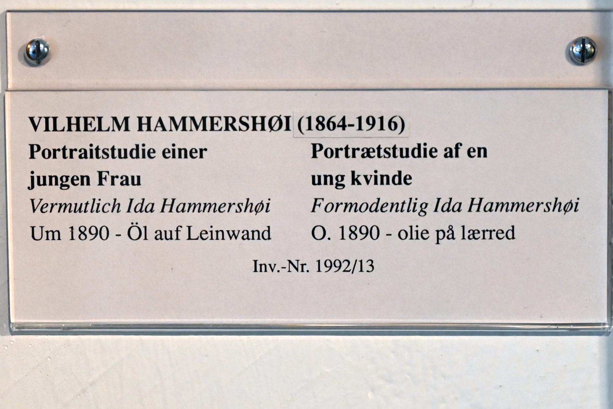 Vilhelm Hammershøi (1885–1912), Portraitstudie einer jungen Frau (vermutlich Ida Hammershøi), Schleswig, Landesmuseum für Kunst und Kulturgeschichte, Jugendstil, um 1890, Bild 2/2