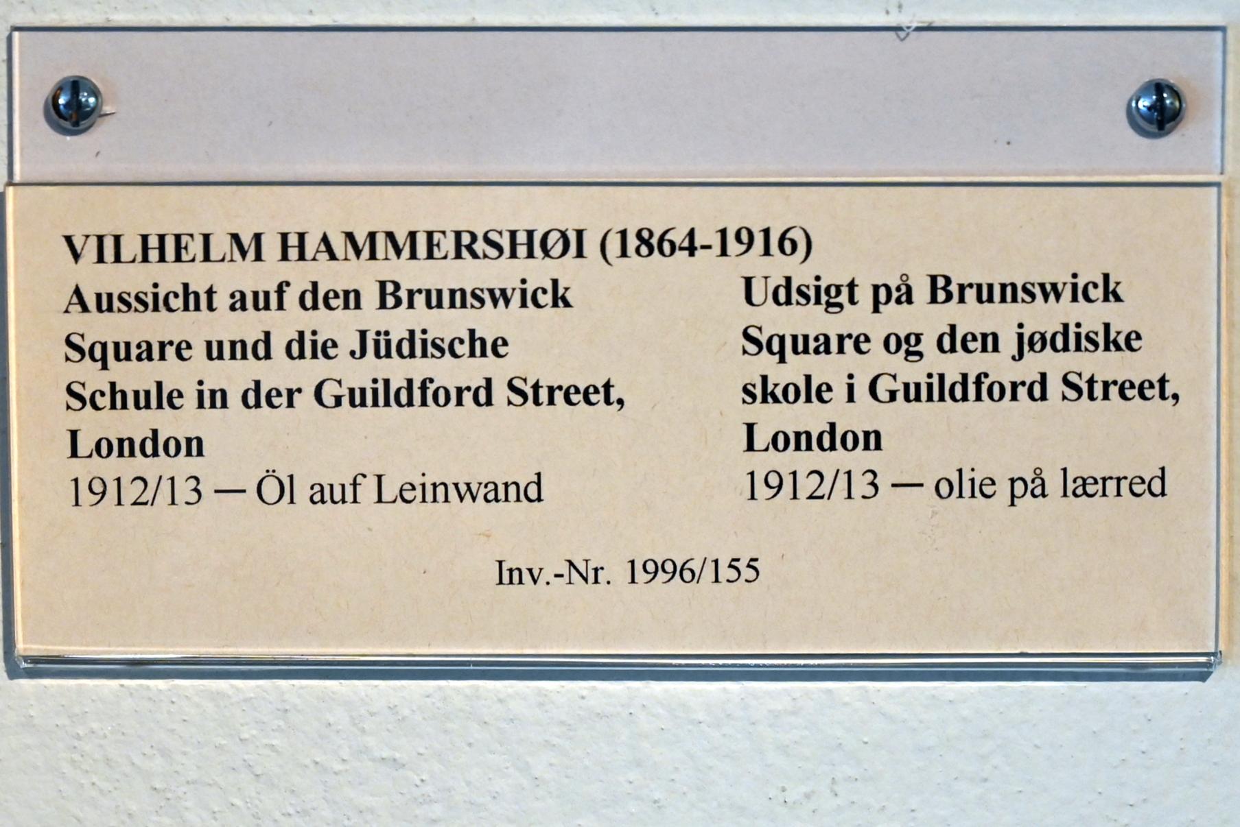 Vilhelm Hammershøi (1885–1912), Aussicht auf den Brunswick Square und die Jüdische Schule in der Guildford Street, London, Schleswig, Landesmuseum für Kunst und Kulturgeschichte, Jugendstil, 1912–1913, Bild 2/2