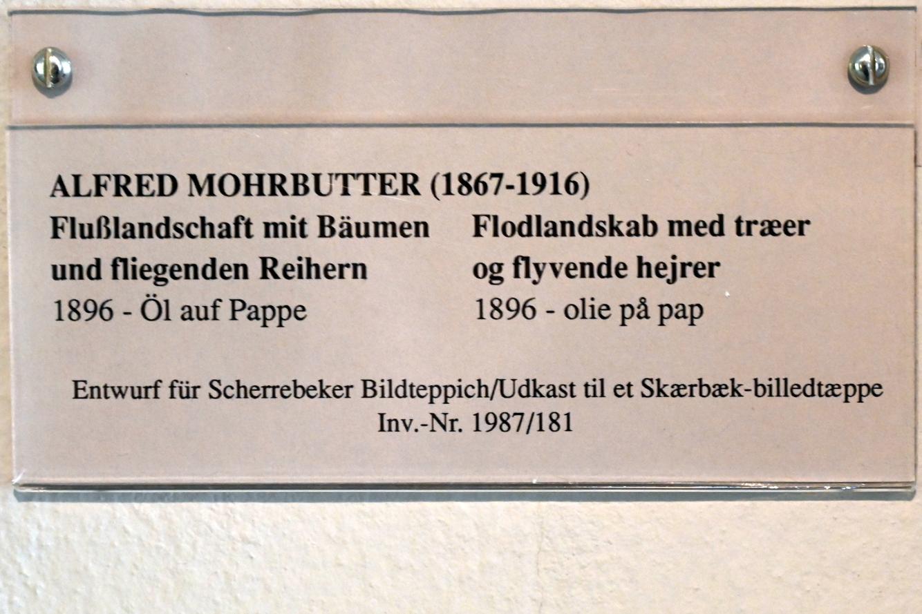 Alfred Mohrbutter (1896), Flußlandschaft mit Bäumen und fliegenden Reihern, Schleswig, Landesmuseum für Kunst und Kulturgeschichte, Jugendstil, 1896, Bild 3/3