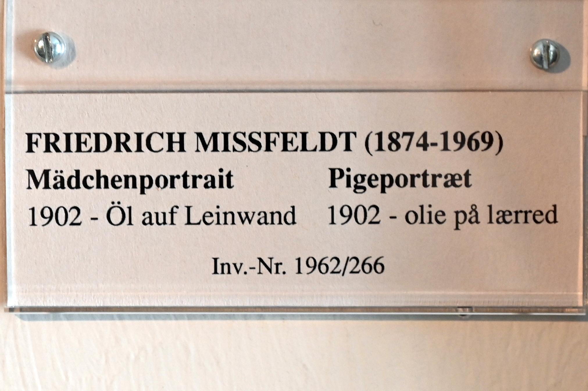 Friedrich Mißfeldt (1902), Mädchenportrait, Schleswig, Landesmuseum für Kunst und Kulturgeschichte, Jugendstil, 1902, Bild 2/2