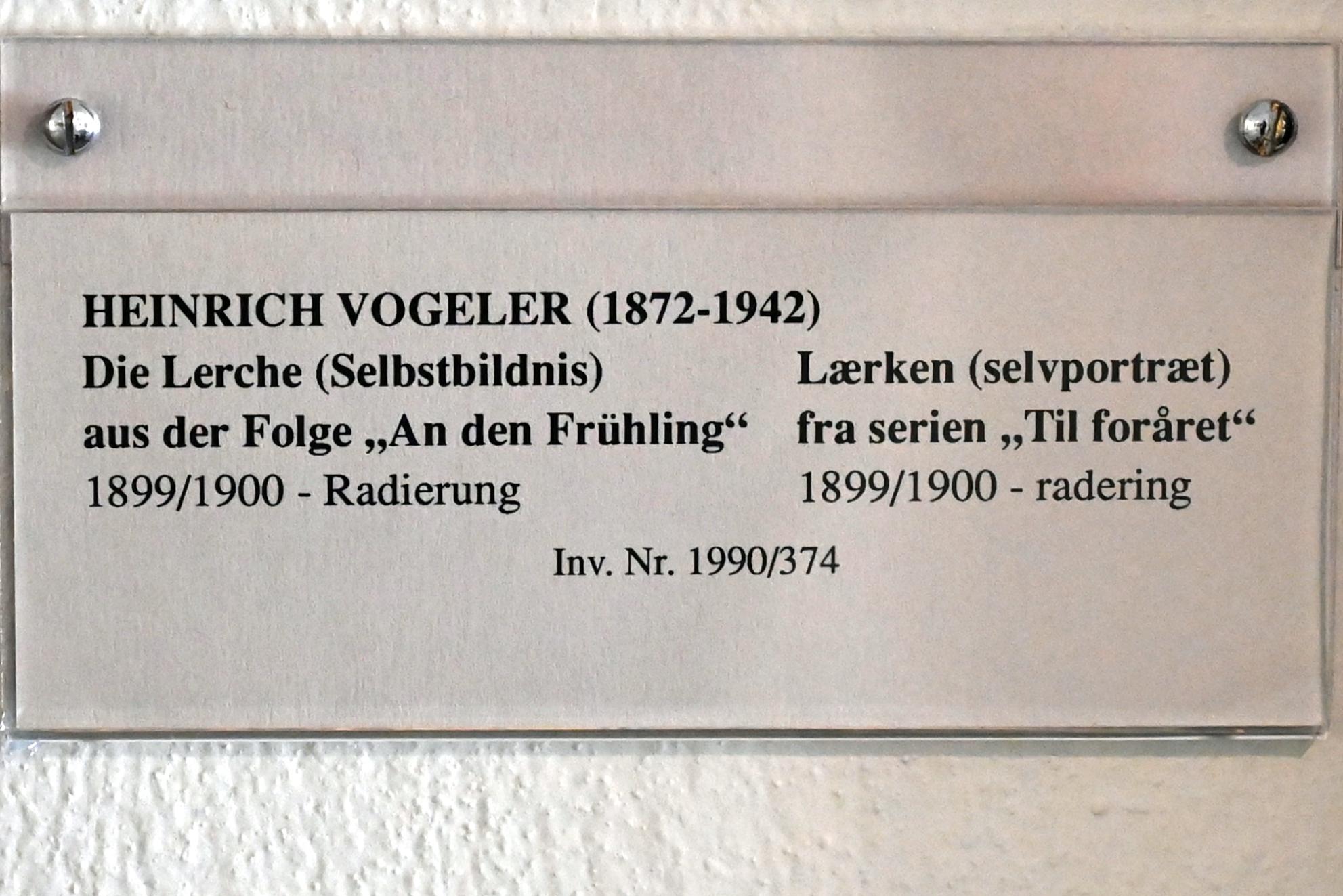 Heinrich Vogeler (1897–1928), Die Lerche (Selbstbildnis) aus der Folge "An den Frühling", Schleswig, Landesmuseum für Kunst und Kulturgeschichte, Jugendstil, 1899–1900, Bild 3/3