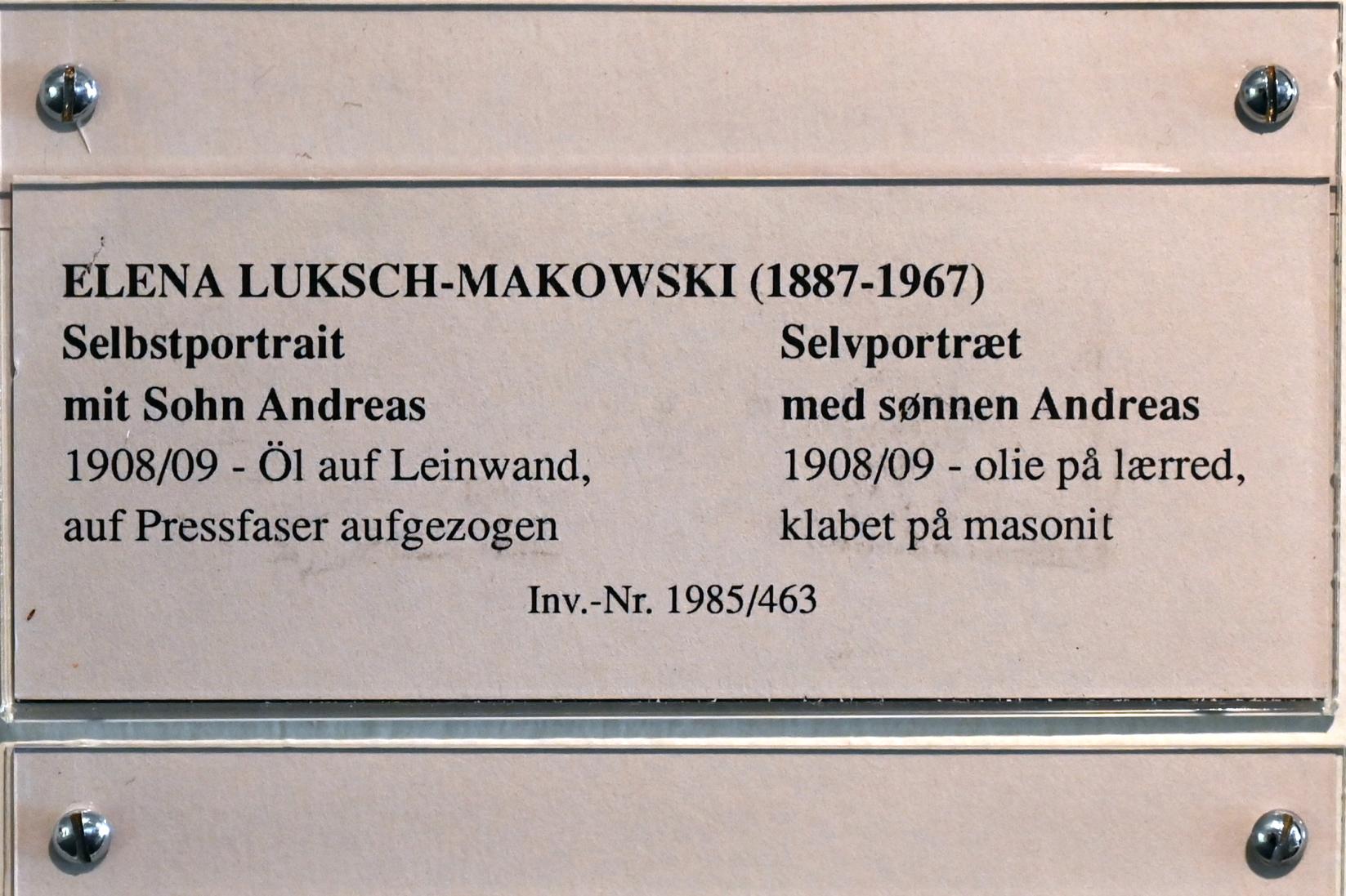 Elena Luksch-Makowsky (1908), Selbstportrait mit Sohn Andreas, Schleswig, Landesmuseum für Kunst und Kulturgeschichte, Jugendstil, 1908–1909, Bild 2/2